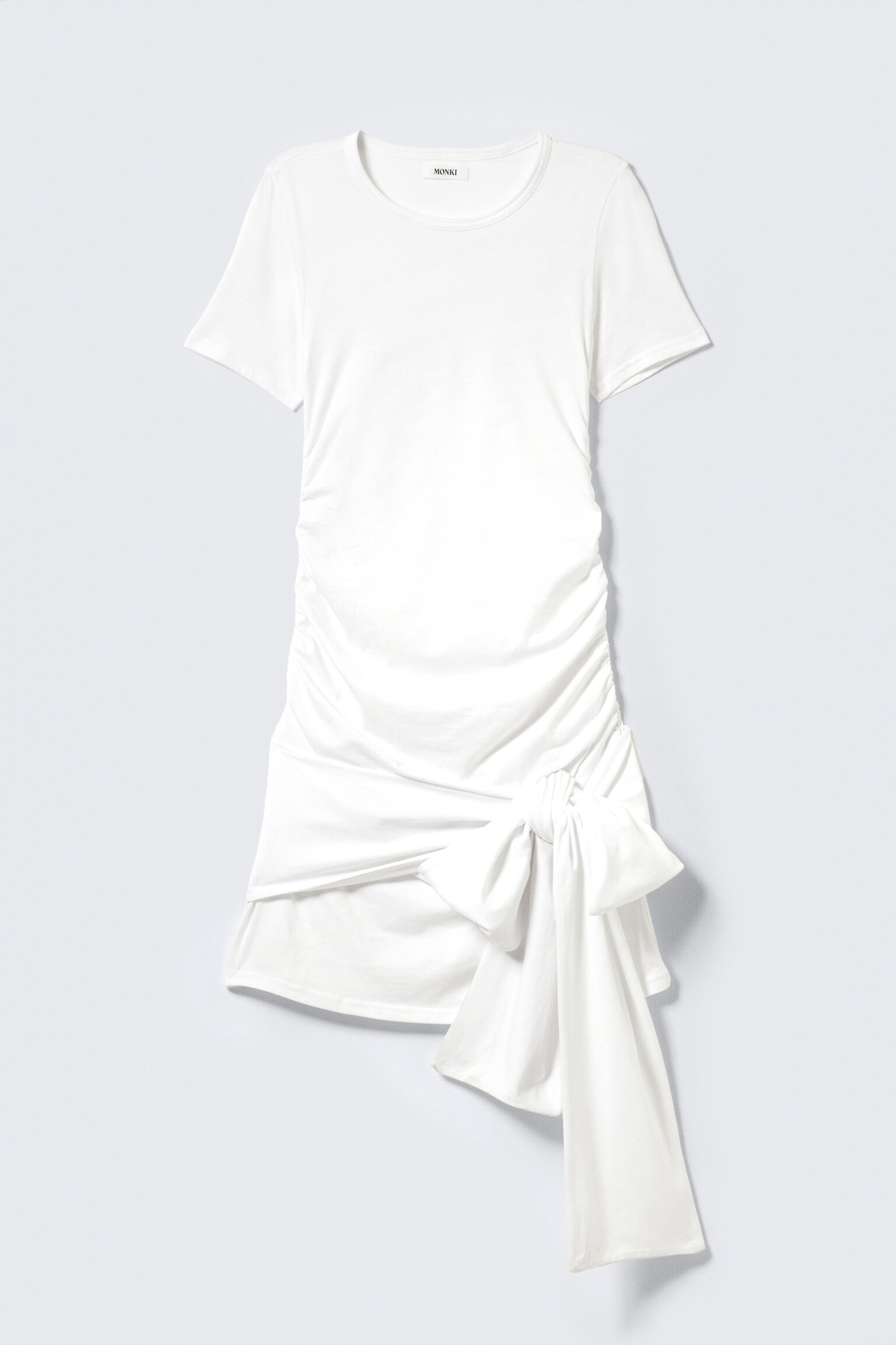 Draped Tie-Front Mini Dress - White/Khaki Green - 2
