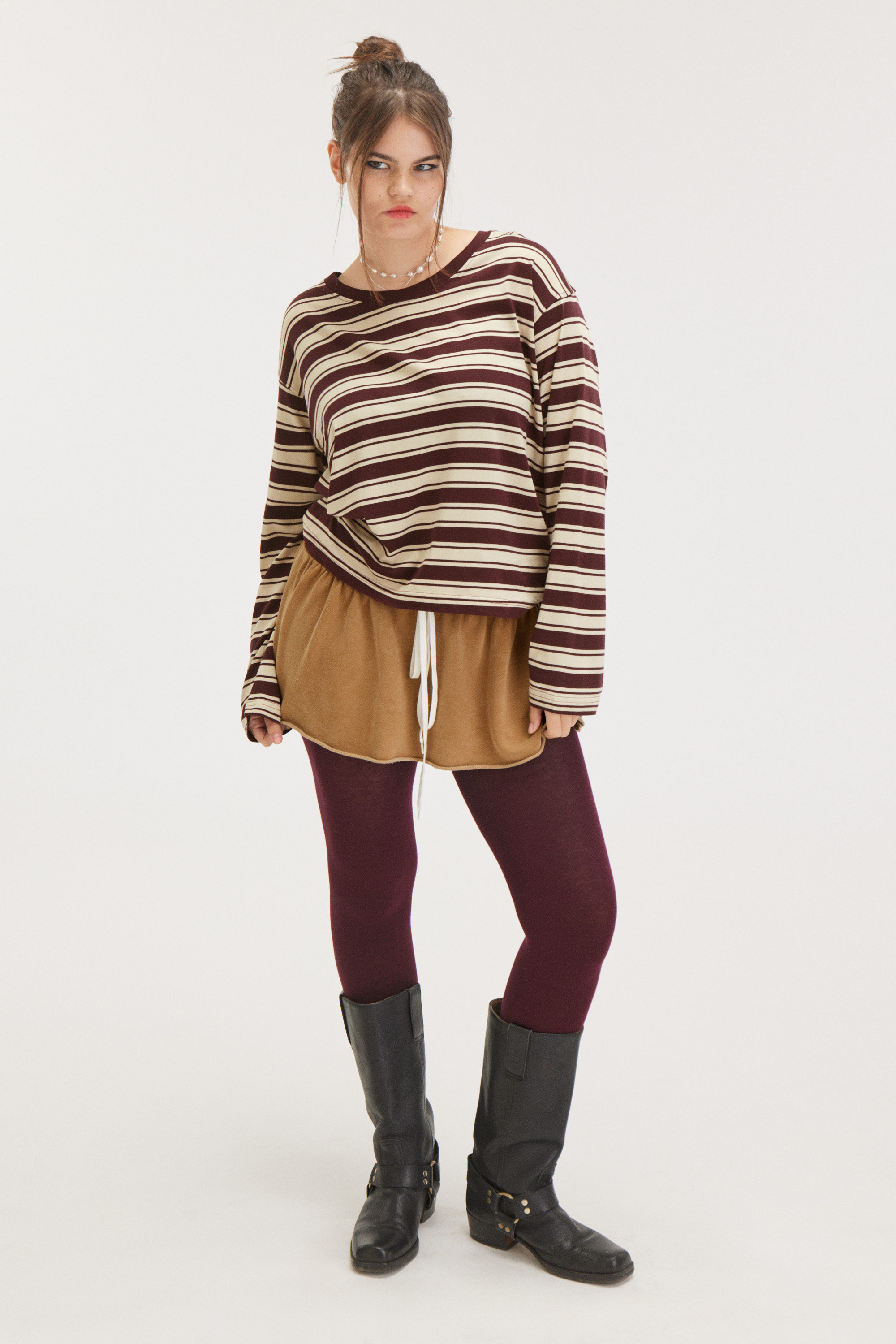 Rood met witte streep - Boxy T-shirt met lange mouwen - 1