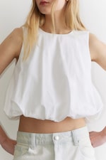 Weiß - Ärmelloses Popeline-Top mit Ballonsaum - 0
