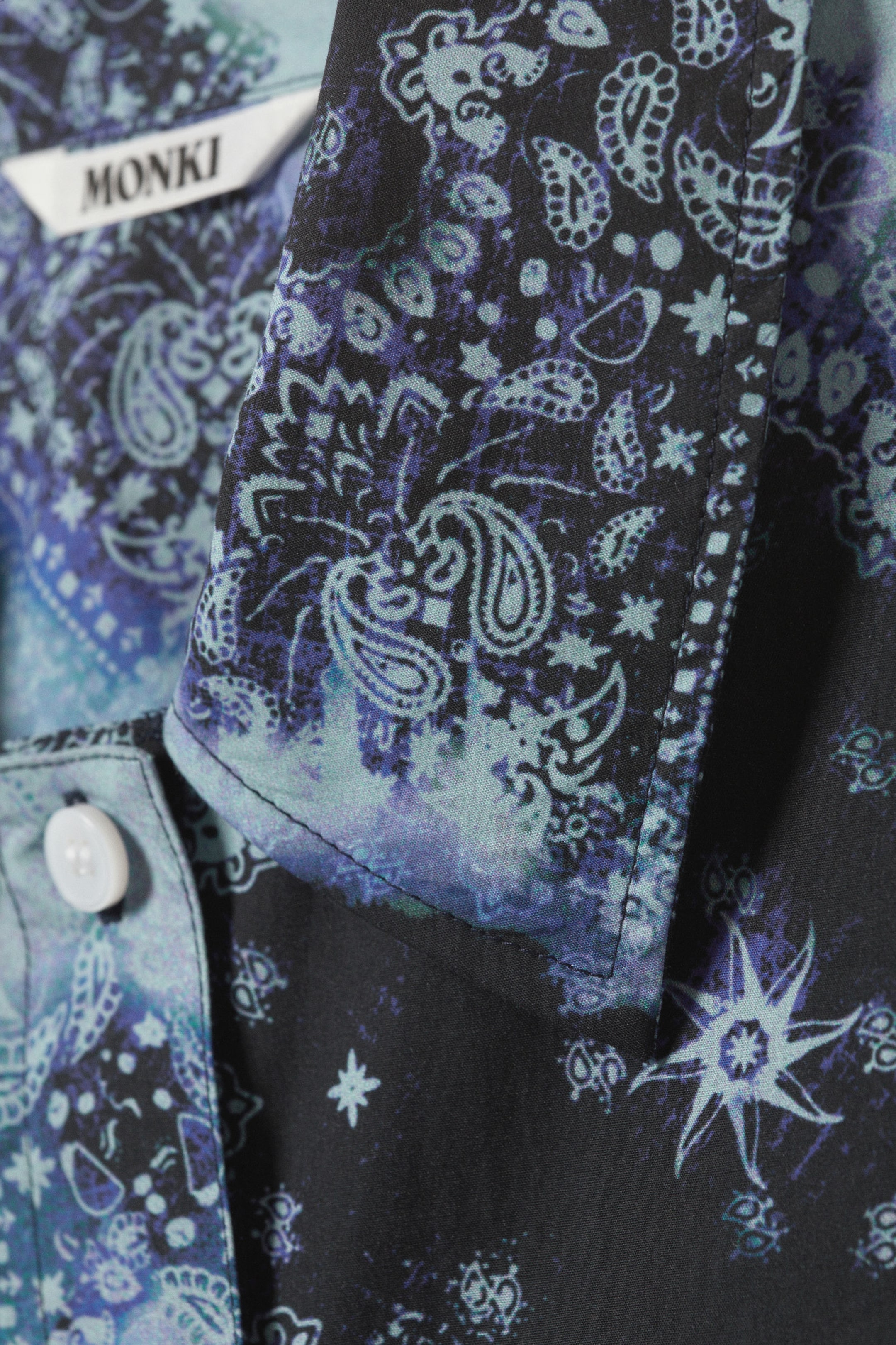 Blue Abstract Paisley - Oversized Short-Sleeved Cotton Poplin Shirt - 4