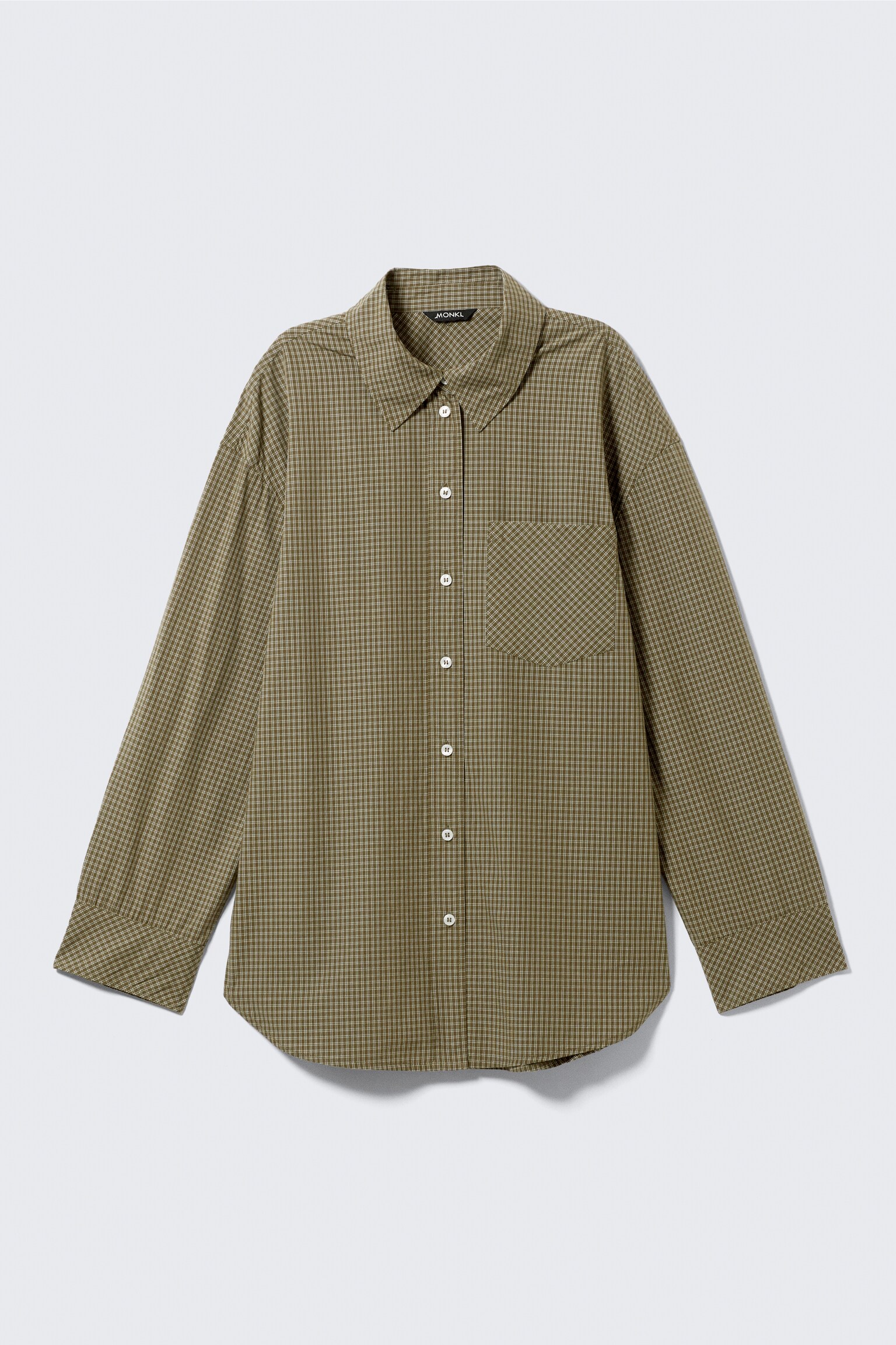 Langärmeliges Oversize-Hemd aus Popeline - Kariertes dunkles Khakigrün/Weiß/Hellblau gestreift/Kariertes Hellbeige - 2
