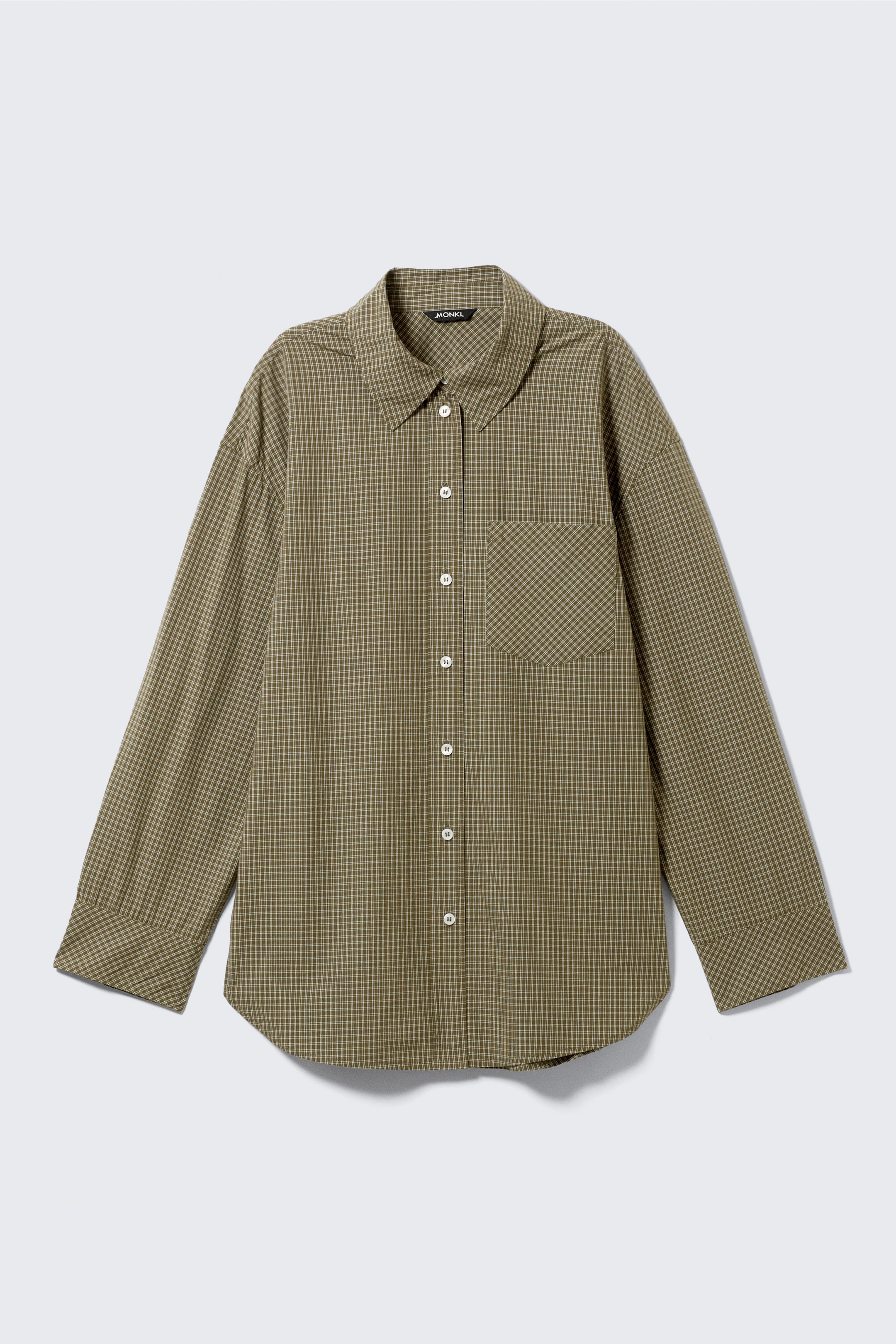 Vis større bilde: Langermet oversized poplinskjorte - Rutete mørk kakigrønn - DAME | H&M NO 5
