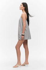 Light Grey - Pinstripe - Tie-Back Twill Mini Dress - 2