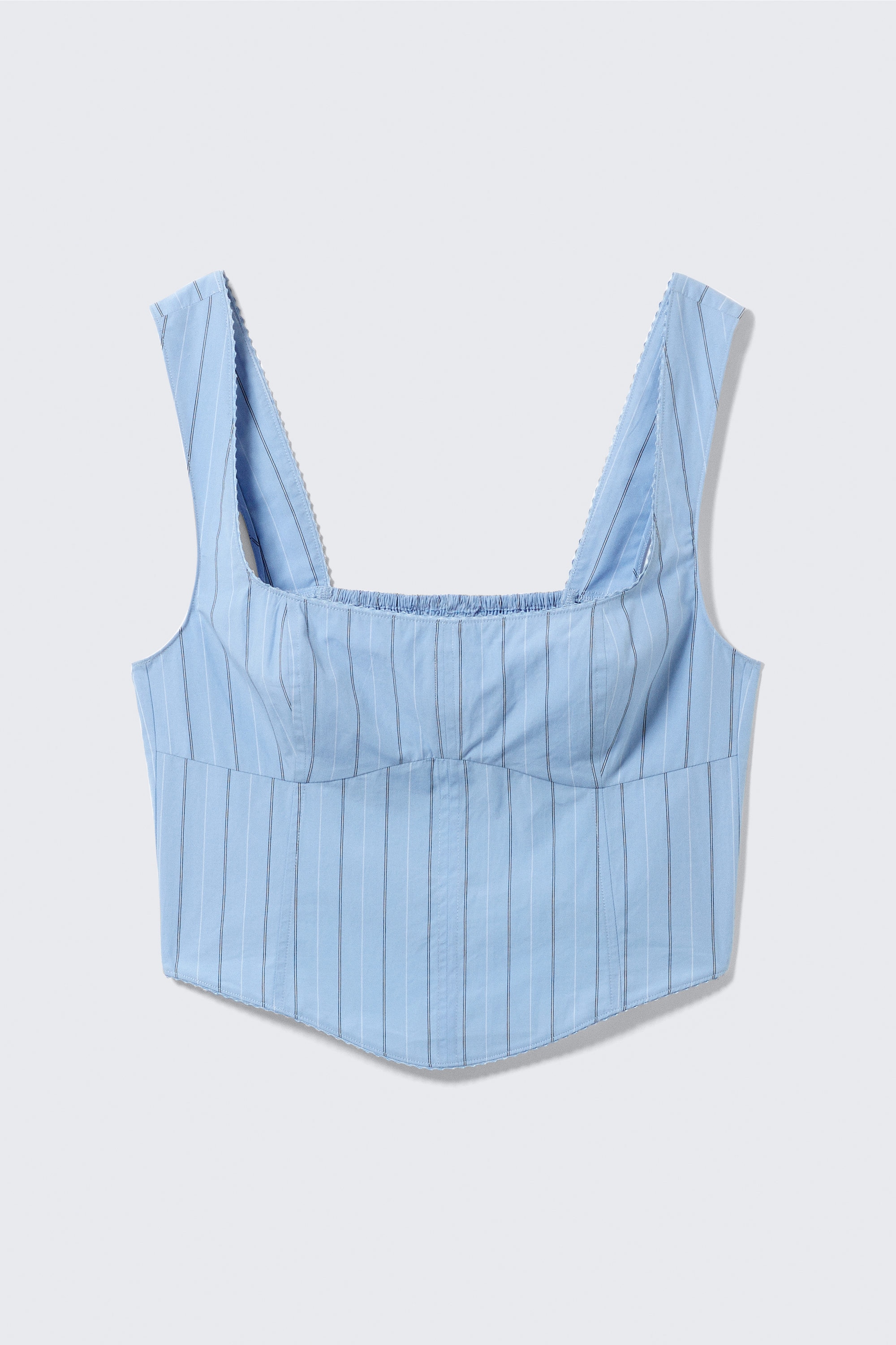 Striped Light Blue - Cropped Cotton Poplin Corset Top - 3