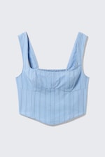 Randig ljusblå - Croppad korsett-topp i bomullspoplin - 3