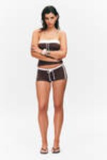 Dark Brown - Contrast Trim Mini Hot Pants - 0