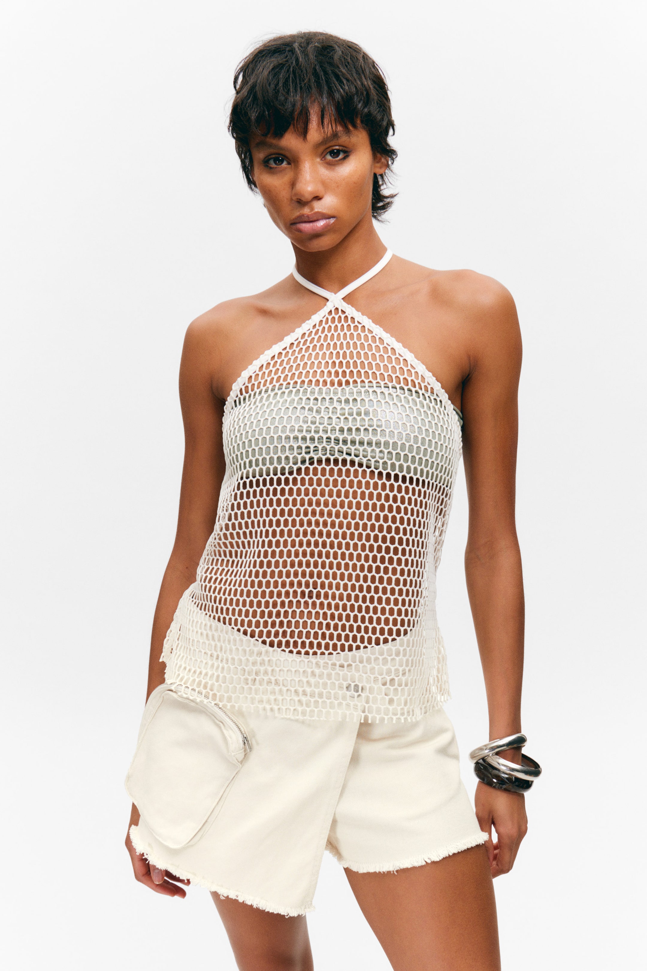 White - Net Halter Tie Top - 1