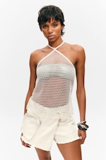 Blanc - Top dos nu avec liens à nouer - 0