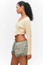 Beige clair cendré - Pull cache-cœur asymétrique col en V maille - 2