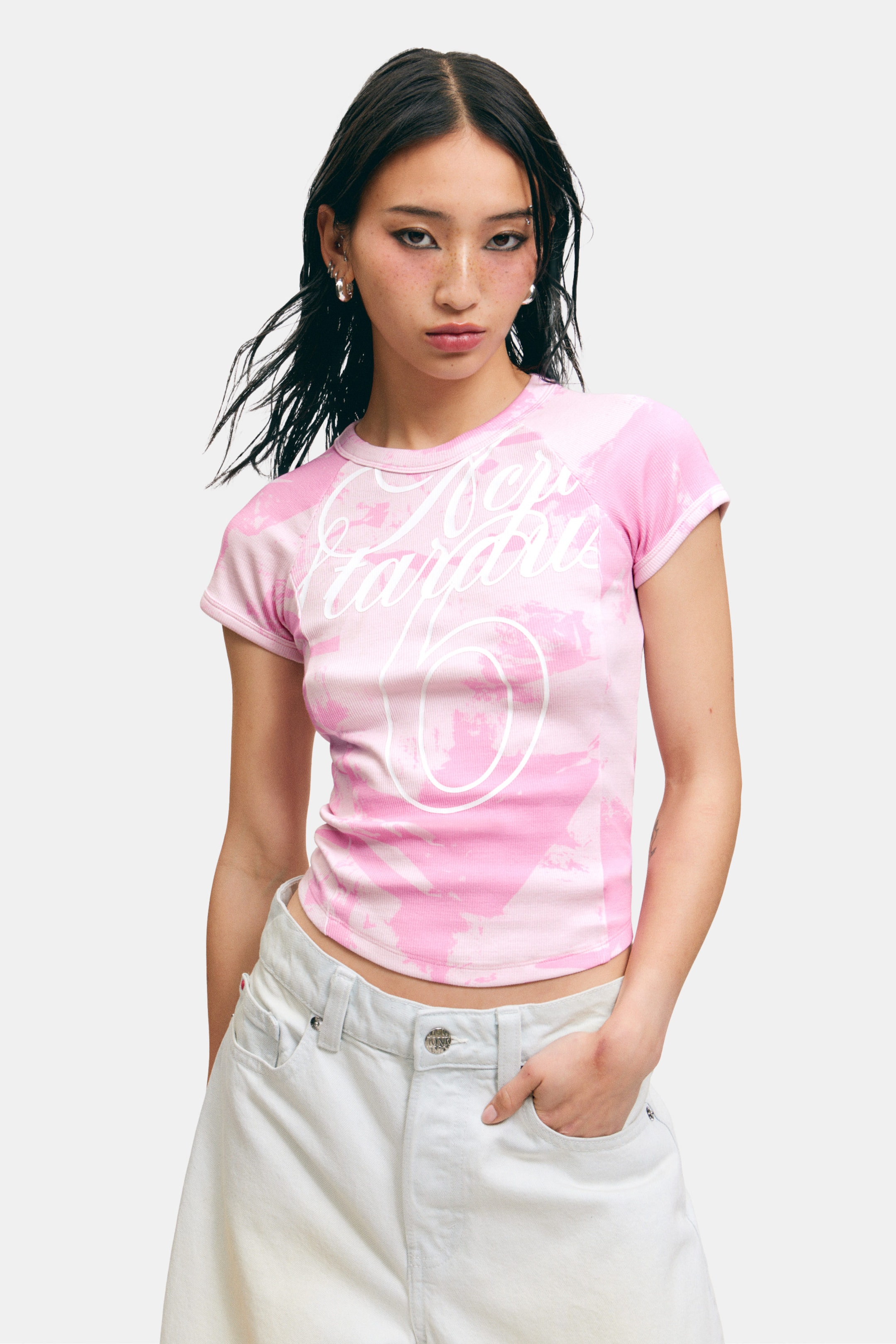 Pink Stardust - Contrast Stitch Fitted T-Shirt - 0