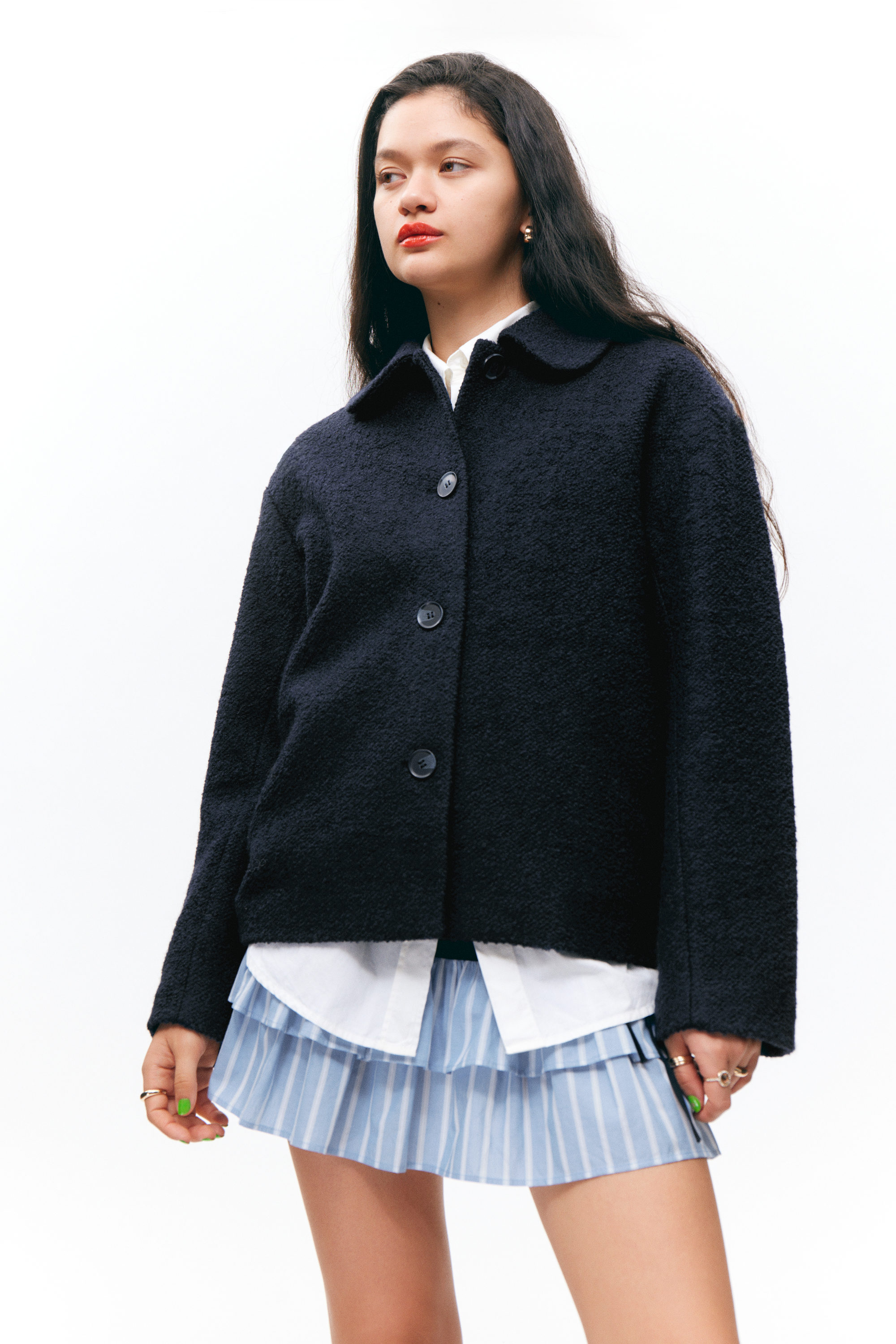 Navy Blue - Single-breasted Wool Blend Jacket - 2