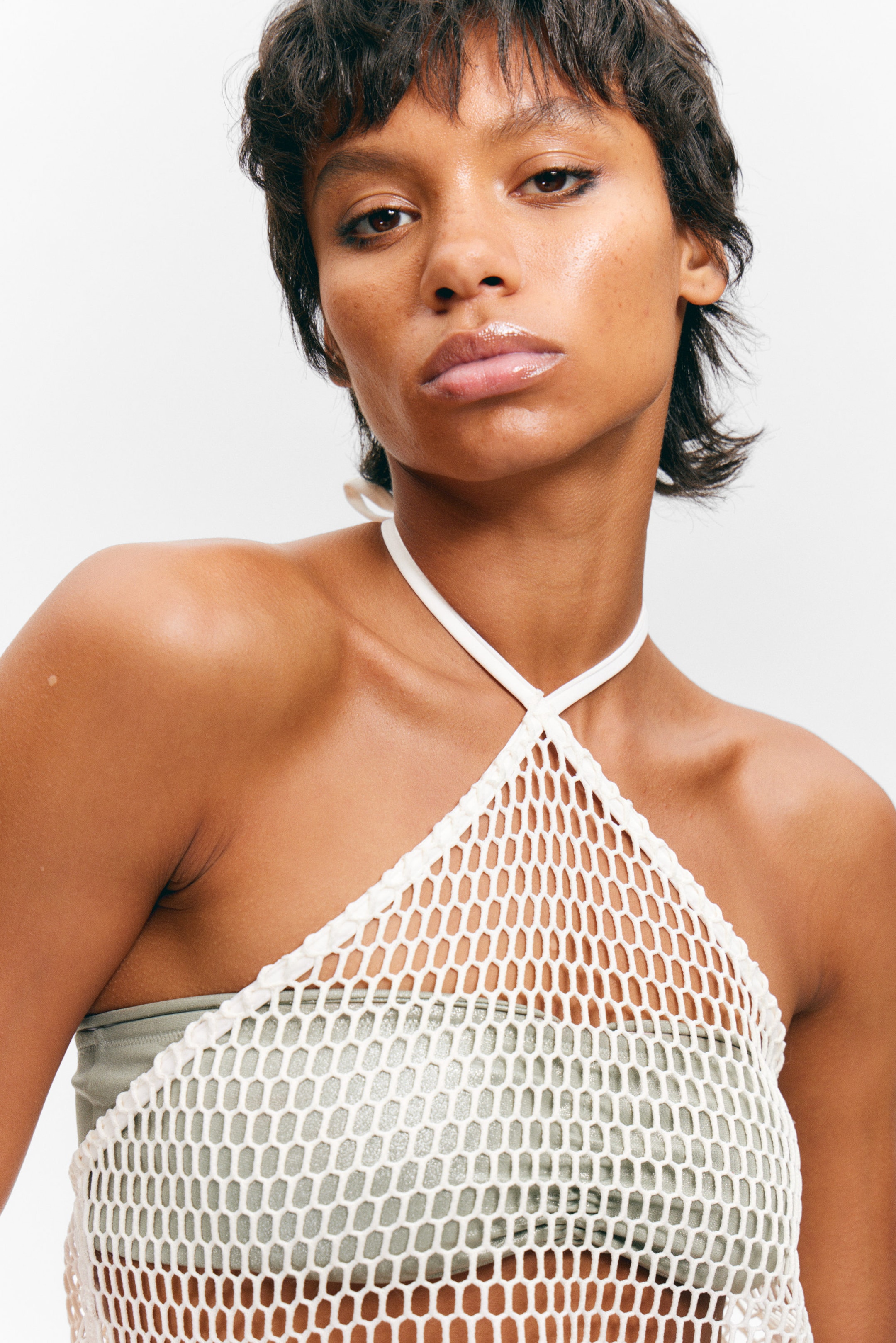 White - Net Halter Tie Top - 2