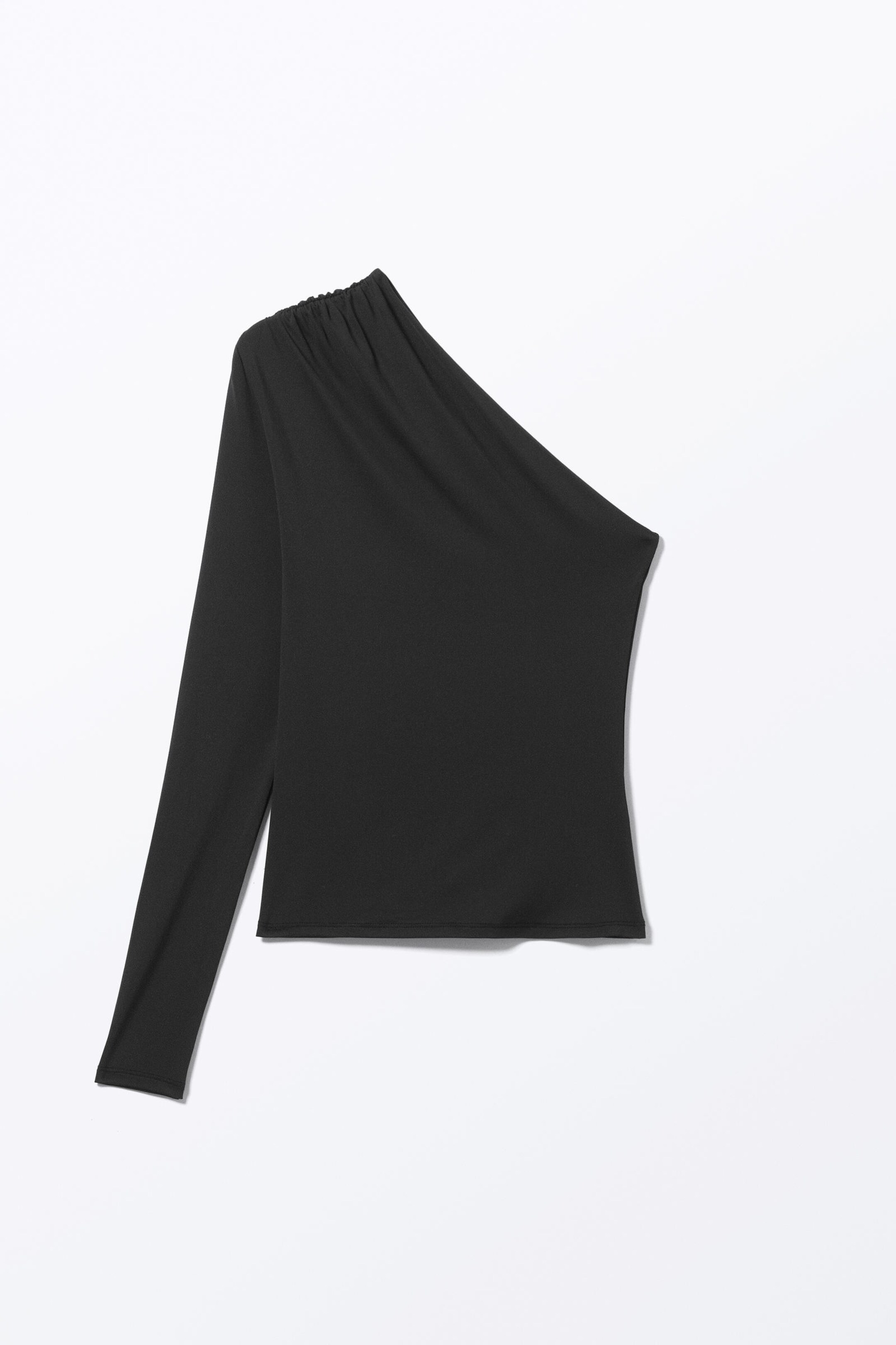Black - Draped One-Shoulder Nylon Top - 3