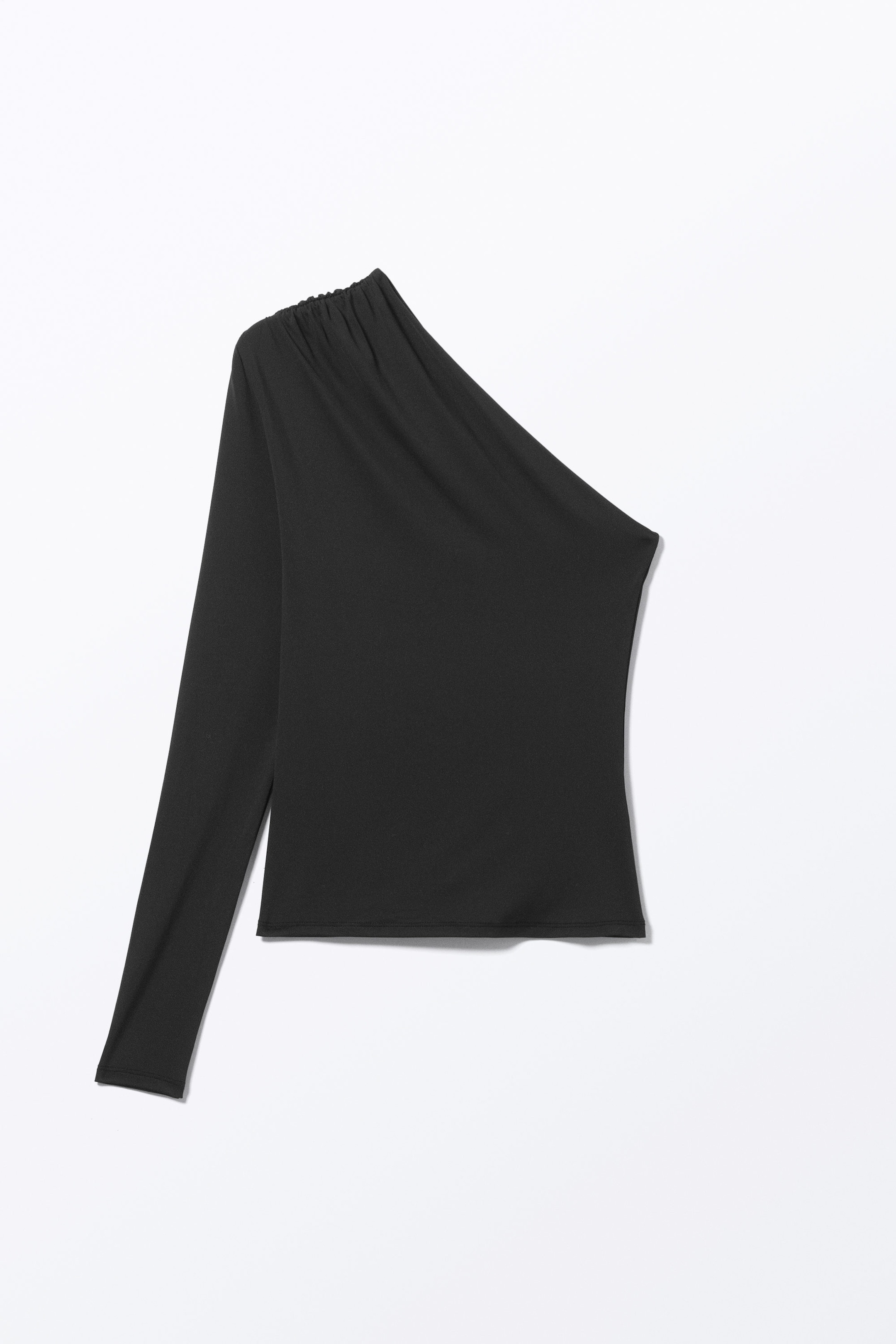 Black - Draped One-Shoulder Nylon Top - 1
