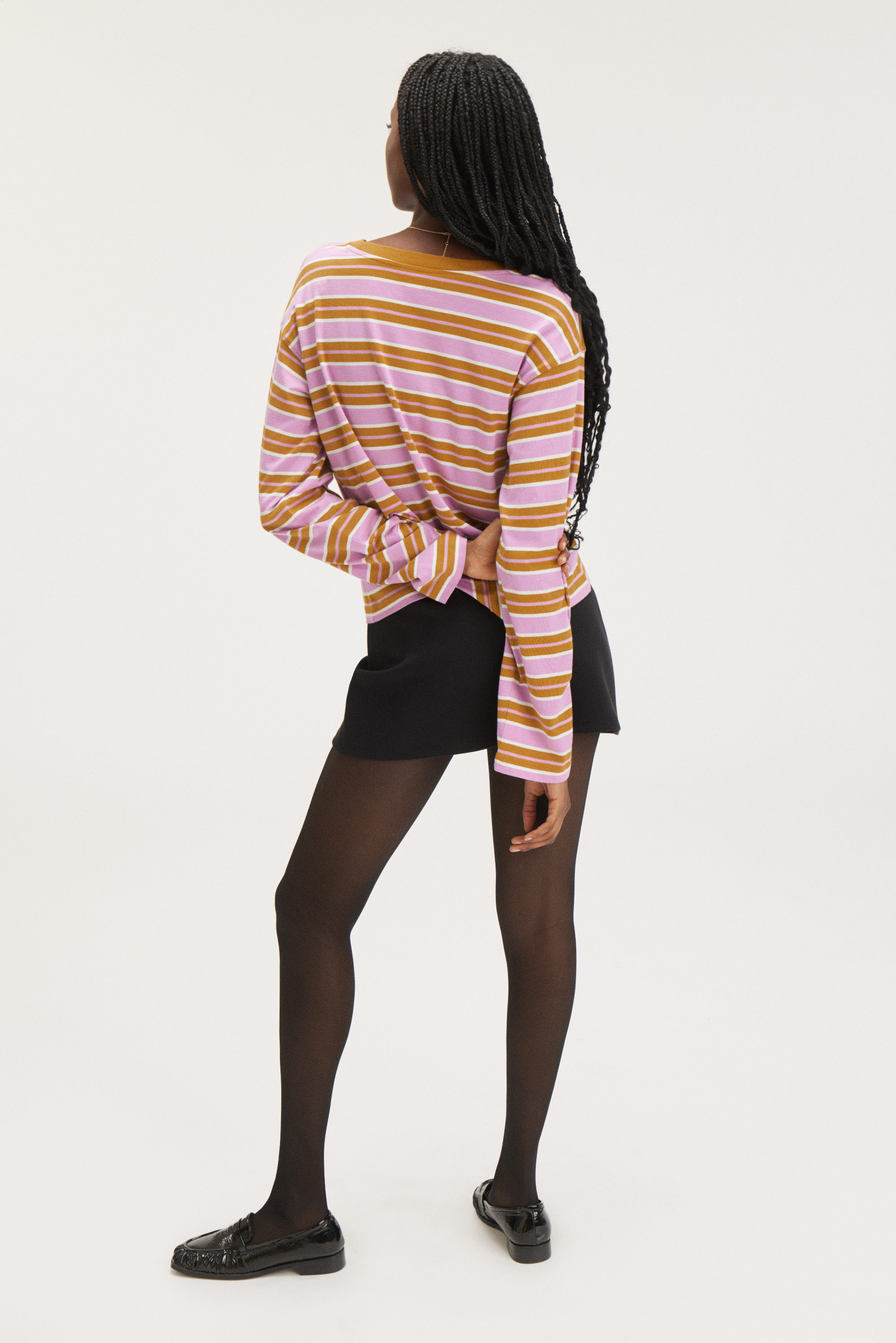 Mustard & Pink Stripe - Boxy Sleeve T-Shirt - 2