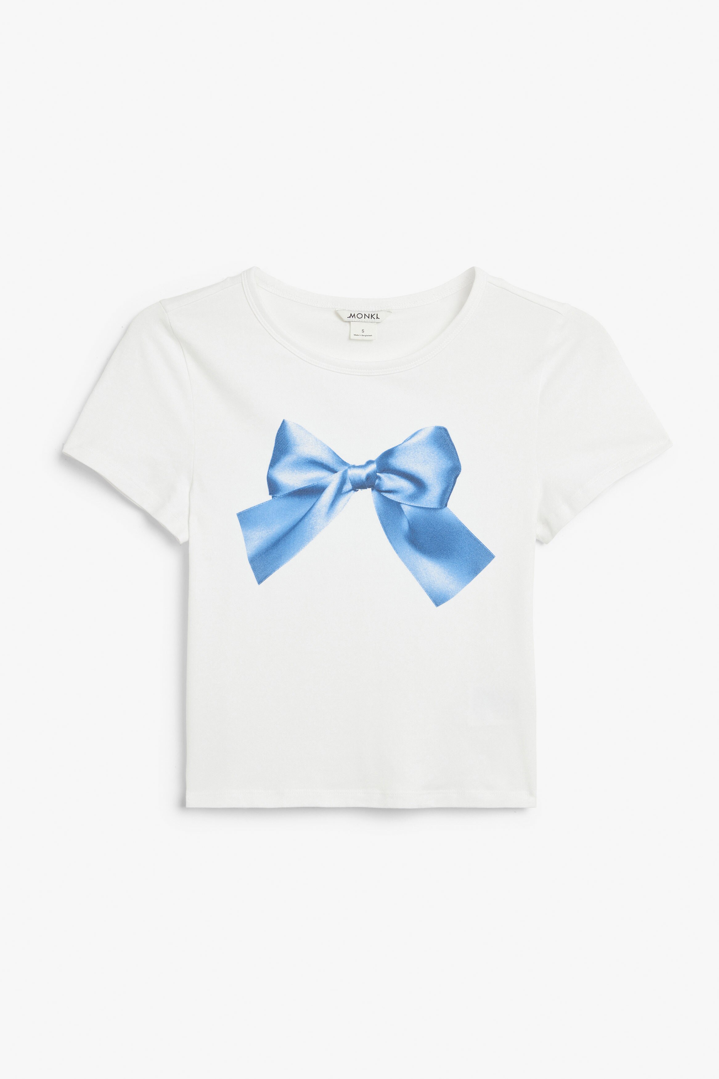 cropped t-shirt - Trompe l'oeil blue ribbon | Monki CH