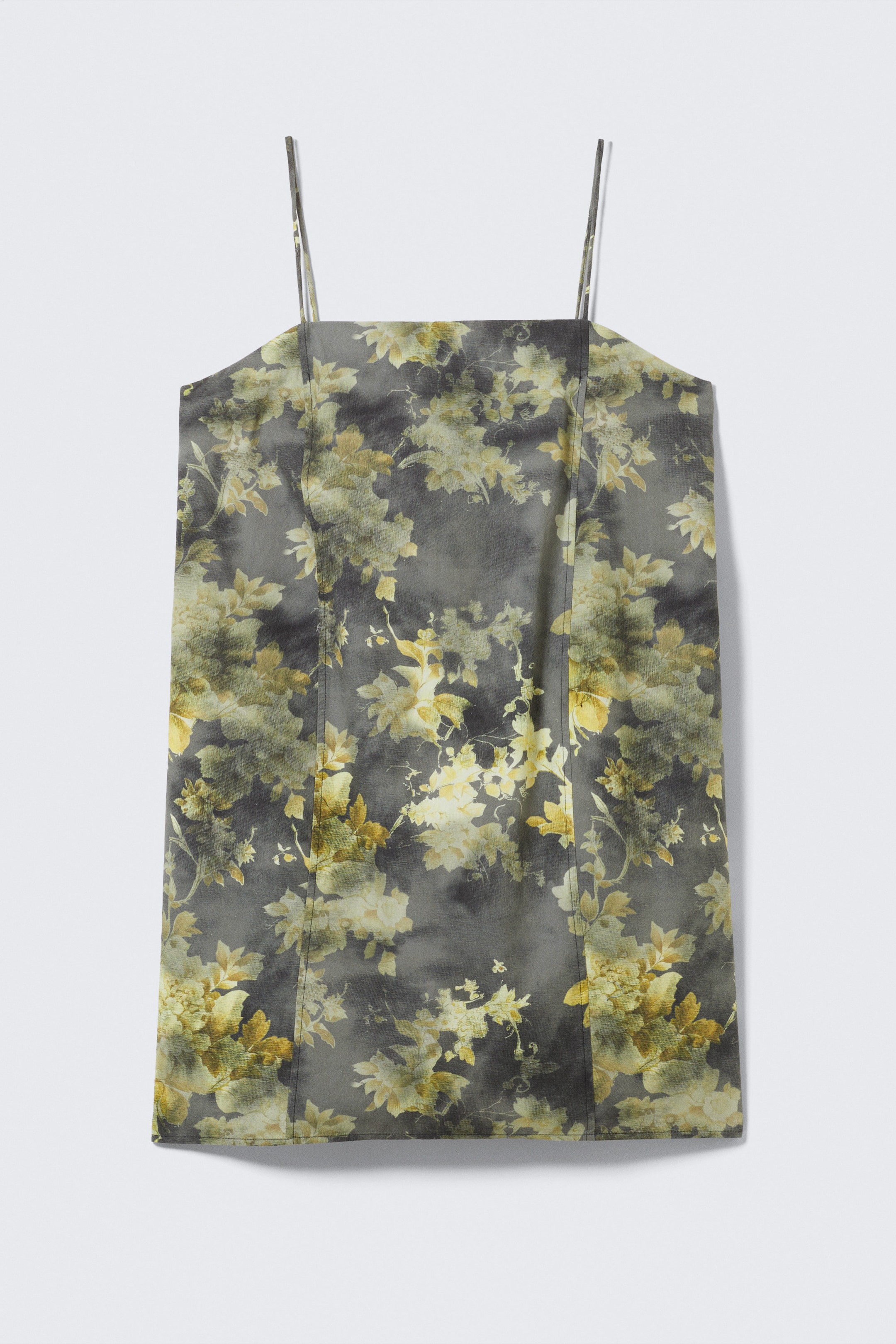 Grey - Dirty Floral - Tie-Back Twill Mini Dress - 4