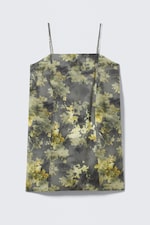 Grey - Dirty Floral - Tie-Back Twill Mini Dress - 4
