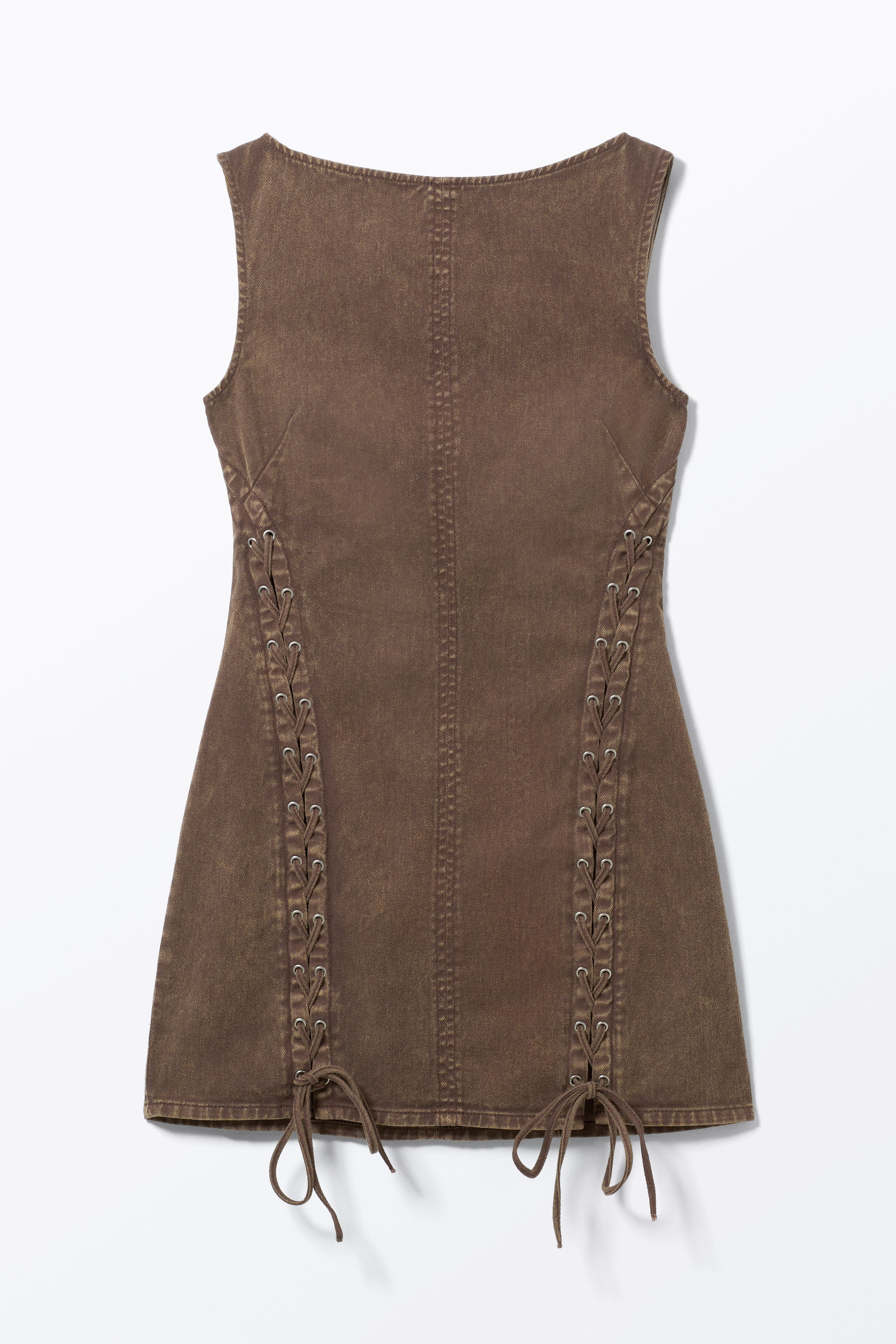 Gewaschenes Dunkelbraun - Ärmelloses Minikleid zum Schnüren - 5