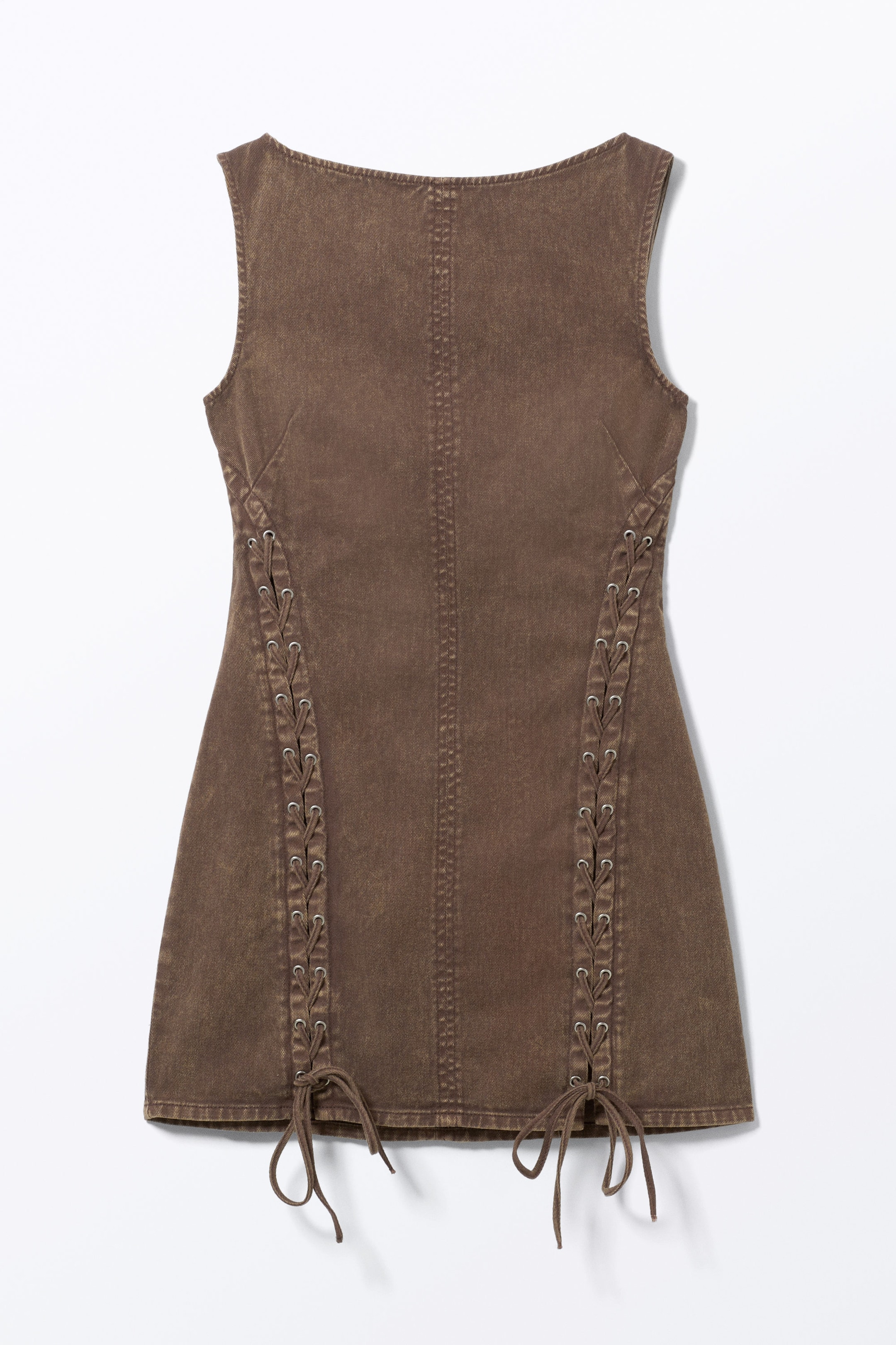 Gewaschenes Dunkelbraun - Ärmelloses Minikleid zum Schnüren - 1