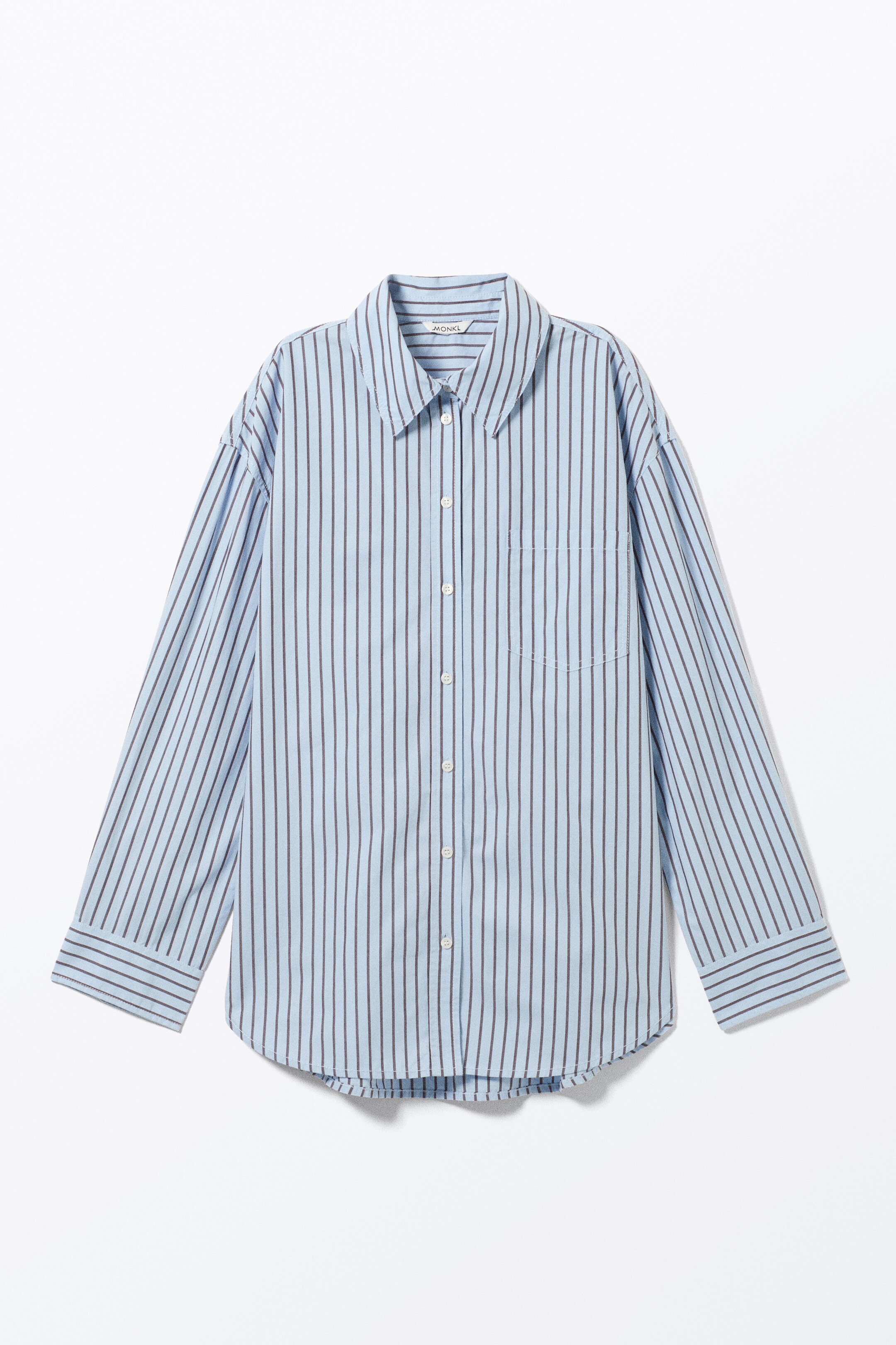 Visa större bild: Oversized långärmad poplin skjorta - Ljusblå/Randig - DAM | H&M SE 4