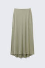 Khaki Green - Flowy High-Low Maxi Skirt - 3