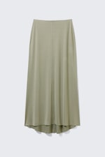 Khaki Green - Flowy High-Low Maxi Skirt - 3