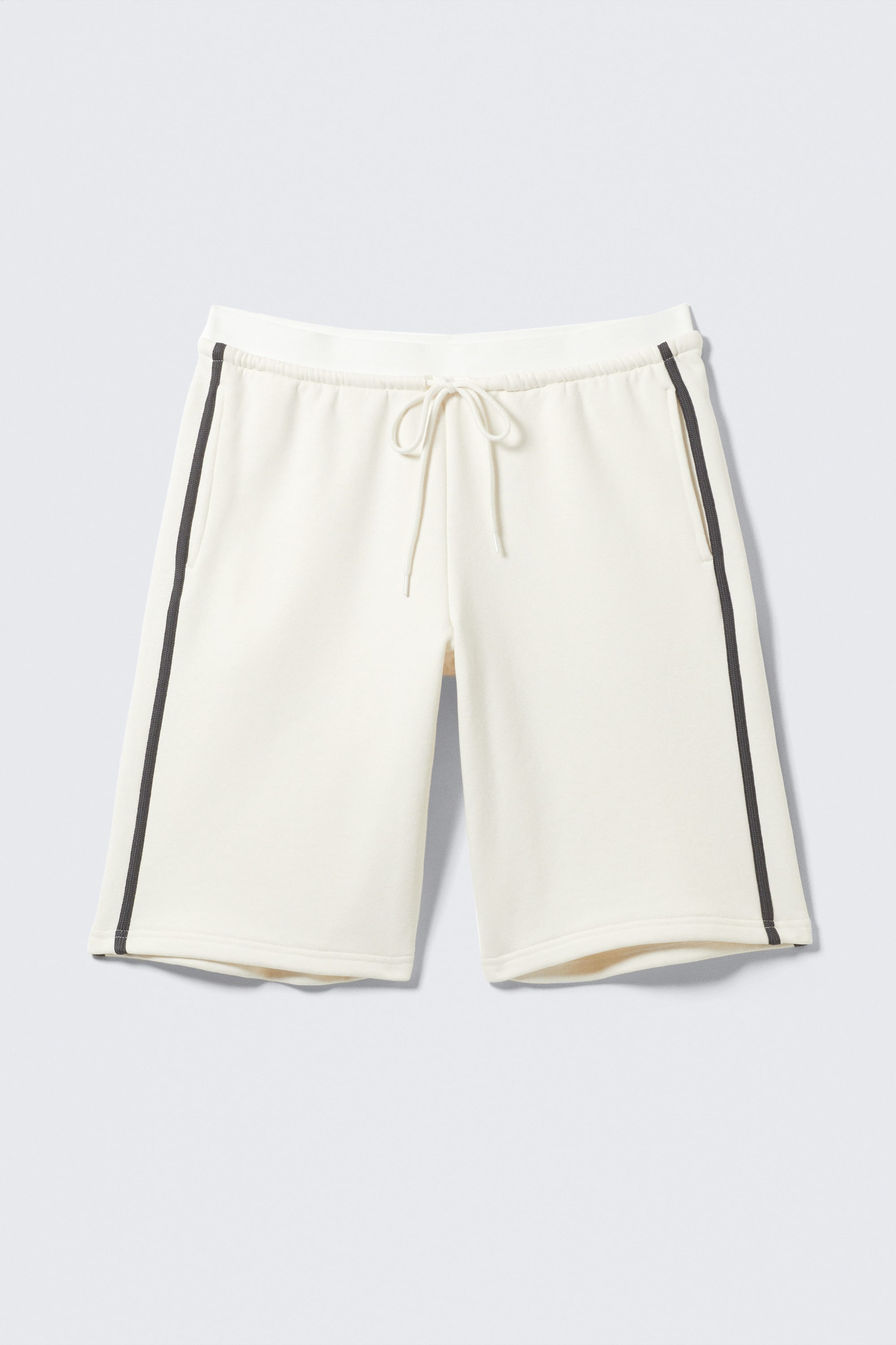 White - Black Stripe - Relaxed Low Rise Terry Bermuda Shorts - 4