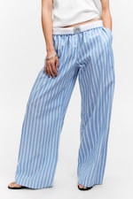 Randig Blå - Byxor med vida ben i bomulls-twill - 1