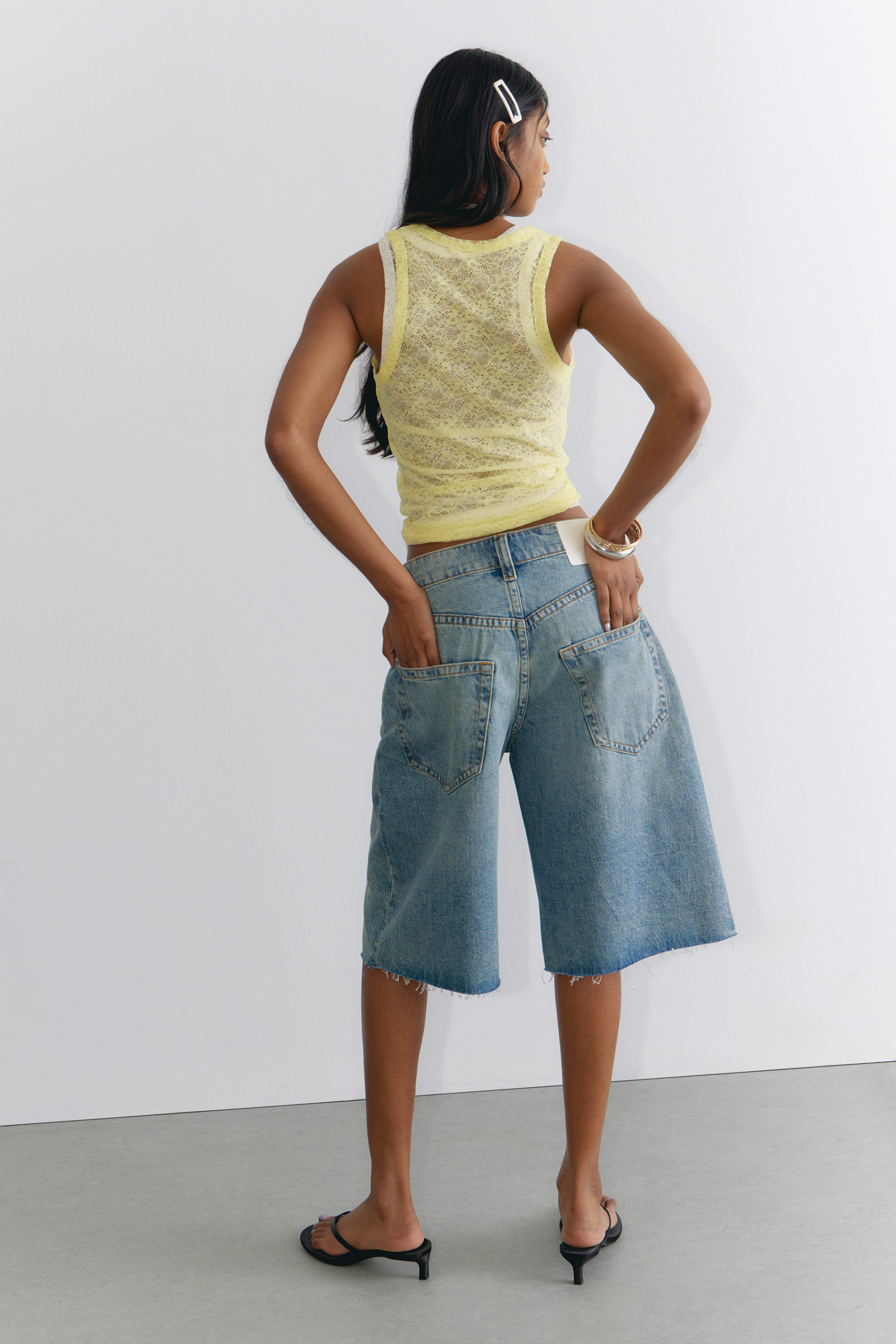 sheer lace sleeveless tank top - Light Yellow | Monki WW