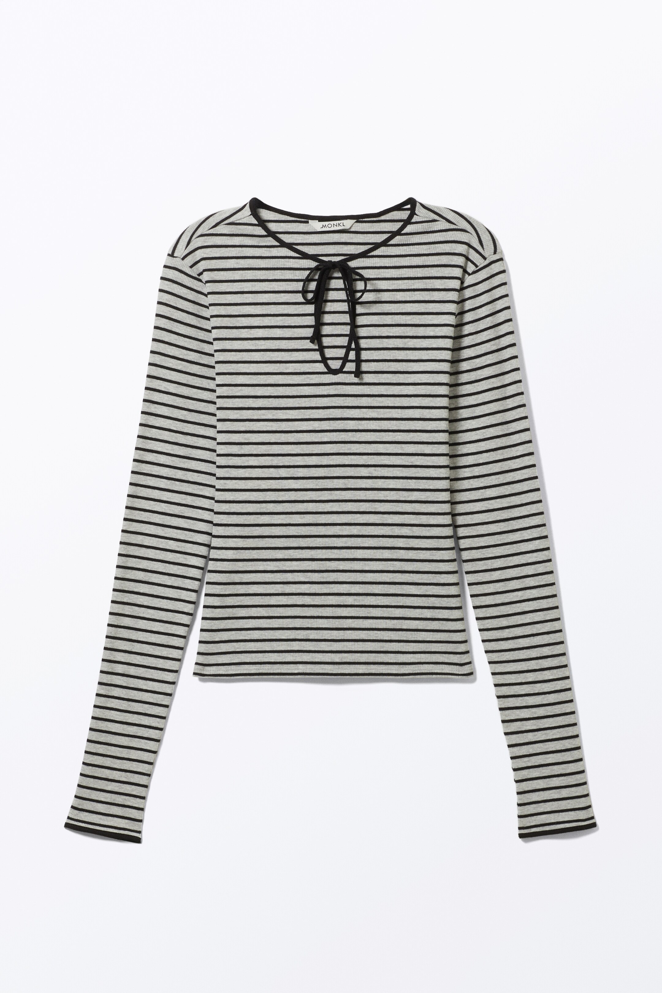 Größeres Bild ansehen: Geripptes Longsleeve-Top mit Bindedetails - Grau meliert mit Streifen - Ladies | H&M DE 1