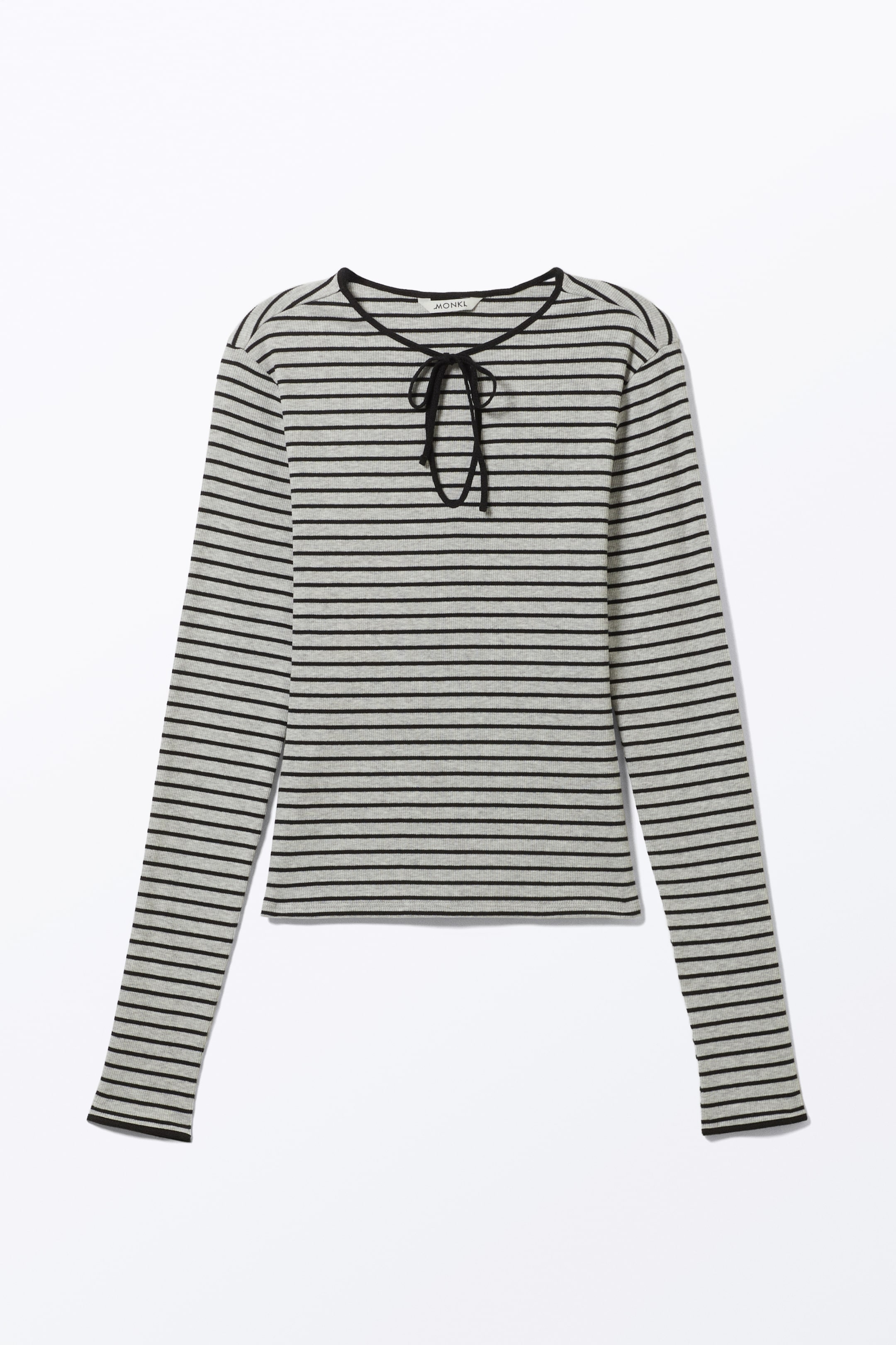 Größeres Bild anzeigen: Geripptes Longsleeve-Top mit Bindedetails - Grau meliert mit Streifen - Ladies | H&M AT 4