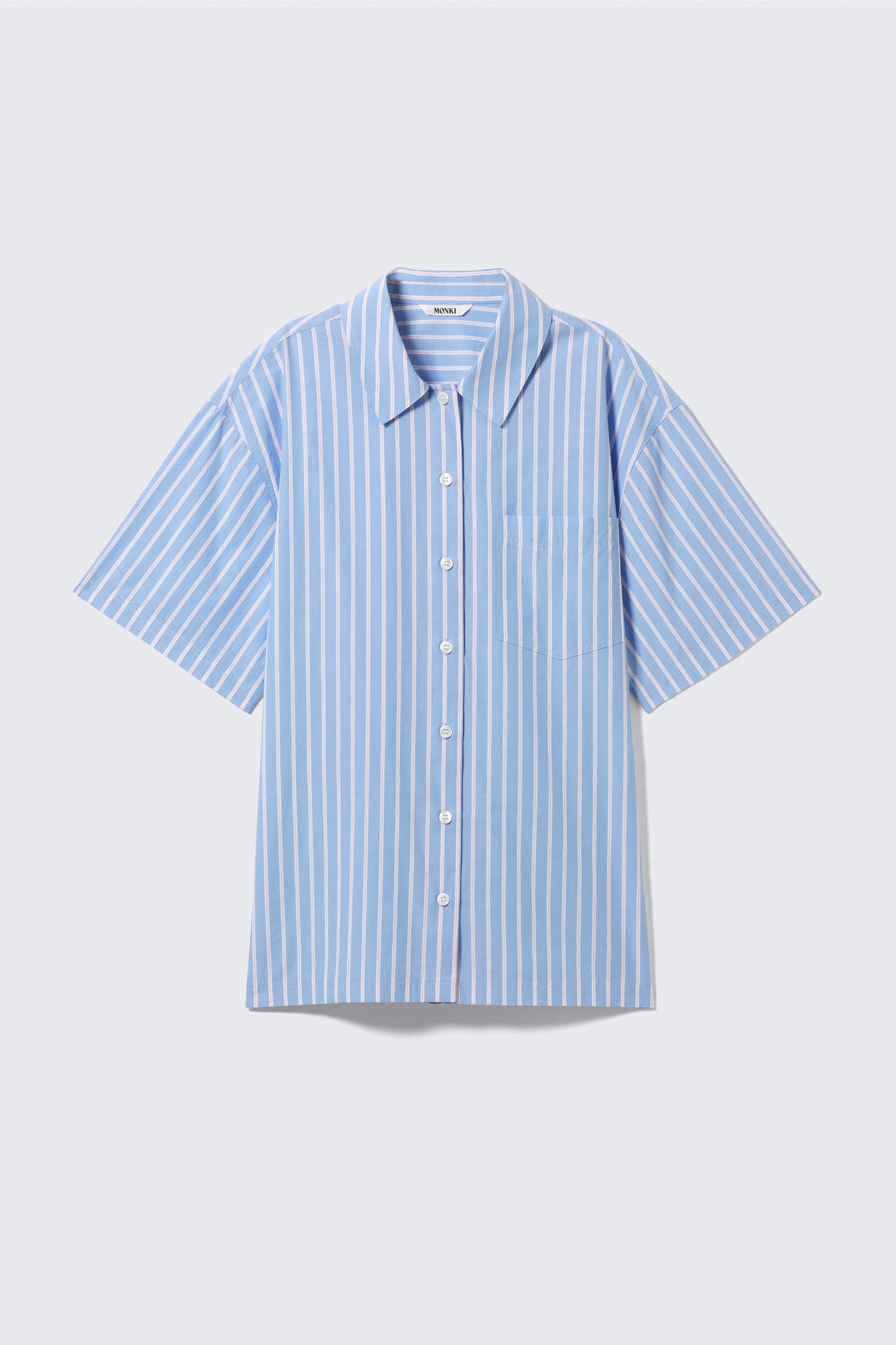 Striped Blue & Pink - Oversized Short-Sleeved Cotton Poplin Shirt - 5