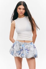 White Newspaper/Blue Flame - Balloon Mini Cotton Skirt - 1