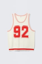 Weiß & Orange - 92 - Strick-Tanktop im College-Style - 0