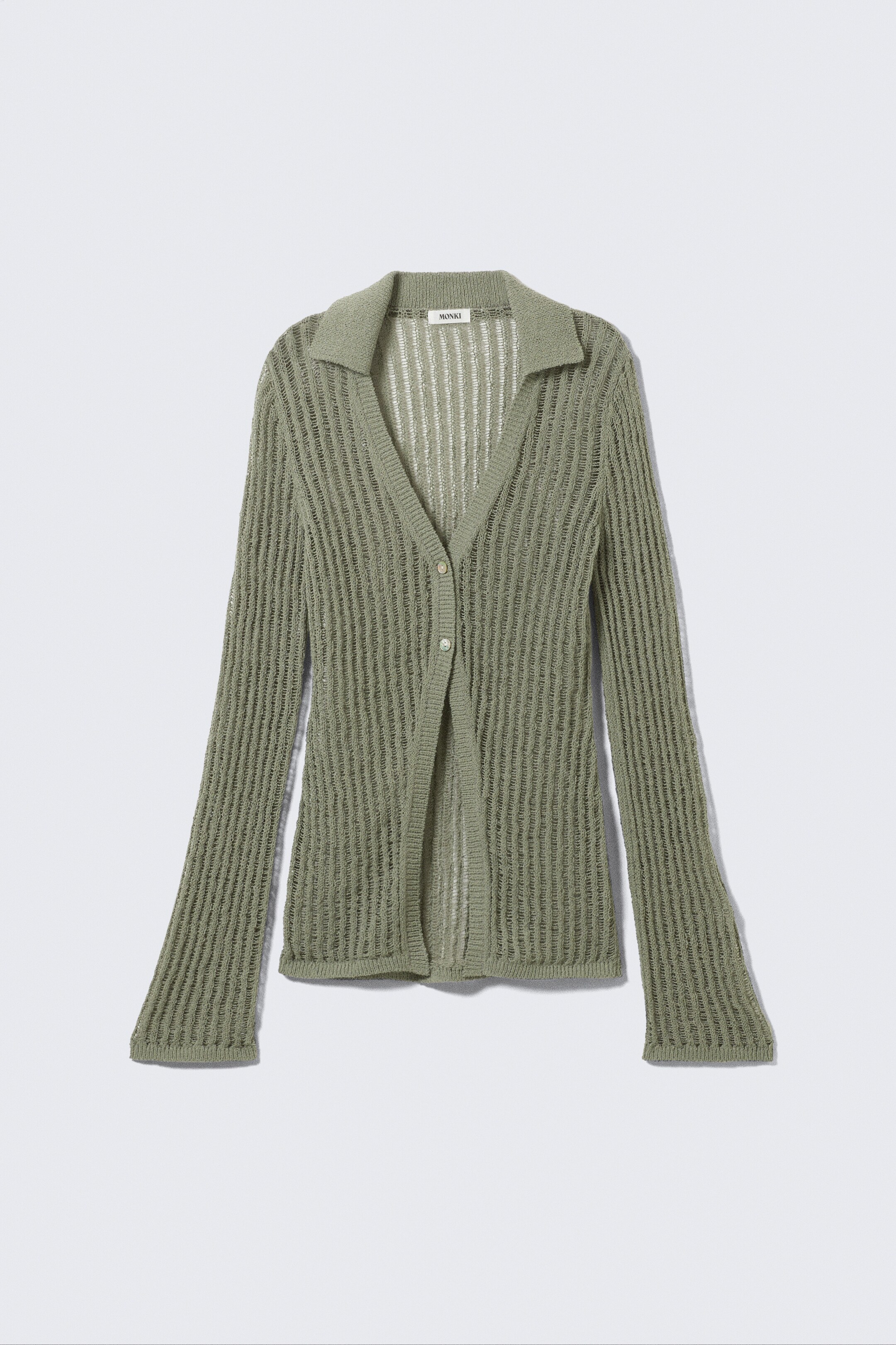 Προβολή μεγαλύτερης εικόνας: Open-Knit V-neck Cardigan - Khaki Green - Ladies | H&M GR 4