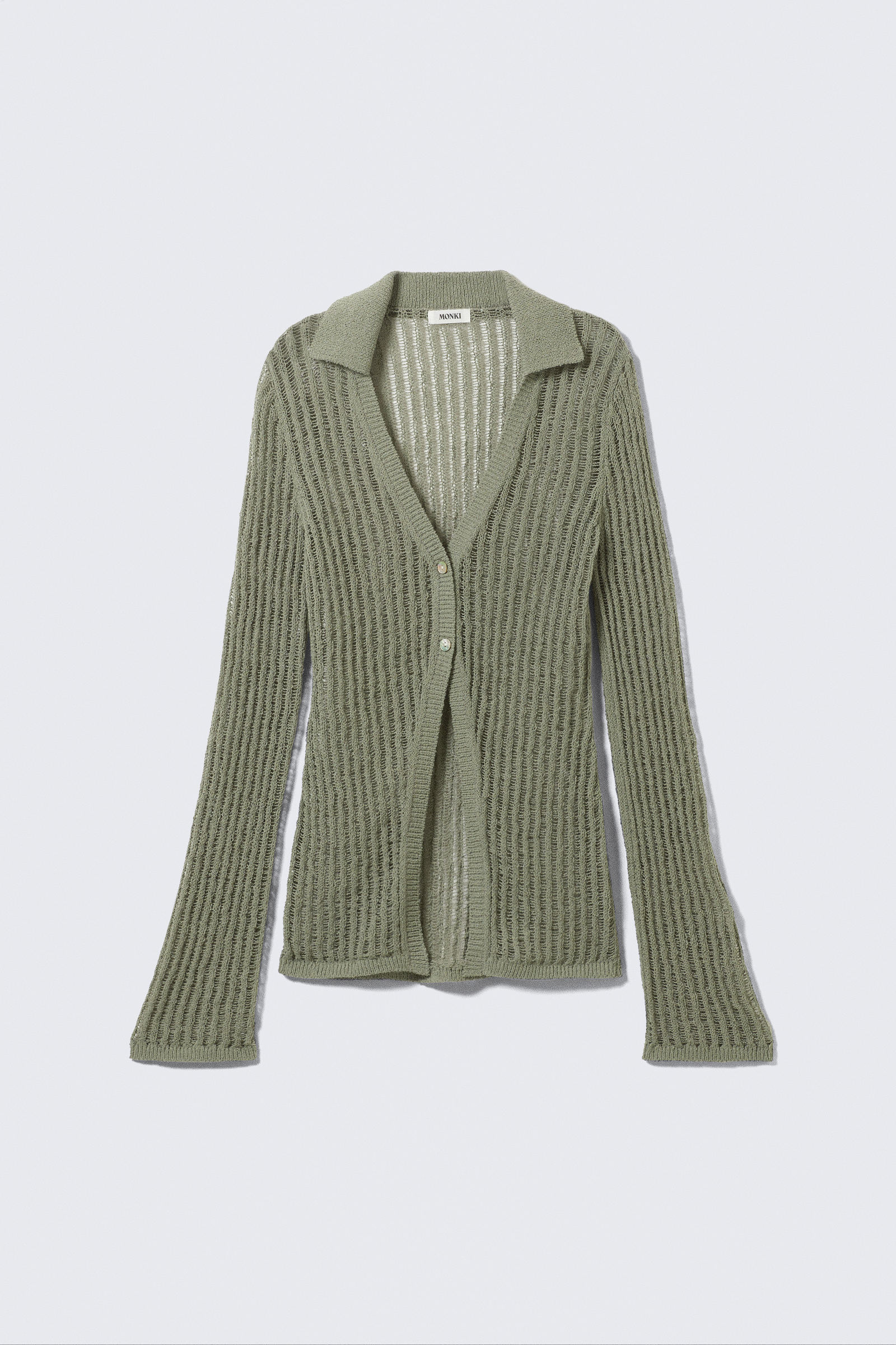 open-knit v-neck cardigan - Khaki Green | Monki WW