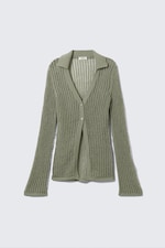 Khaki Green - Open-Knit V-neck Cardigan - 3