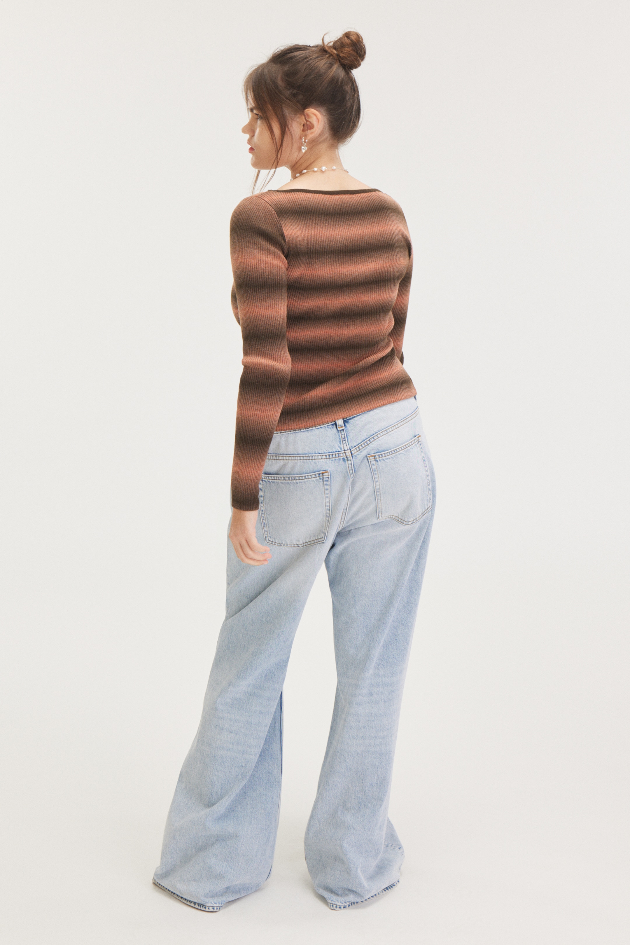 View larger image: Rib-Knit Long Sleeve Boatneck Top - Orange Brown - Ladies | H&M GB 3