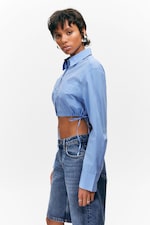 Light Blue - Cropped Loose Cargo Shirt - 2