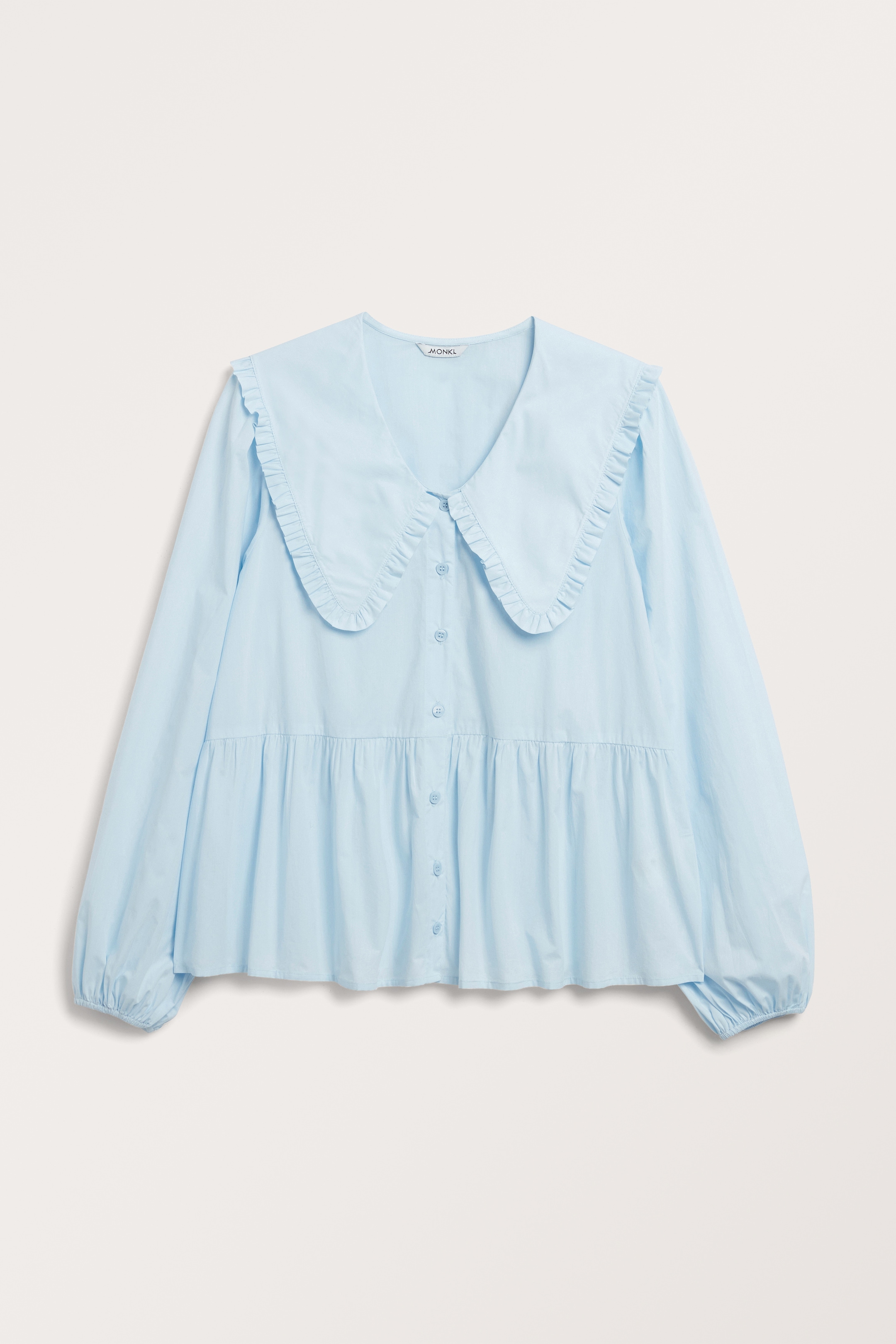 Grotere afbeelding bekijken: Peplumblouse met ruches aan de kraag - Lichtblauw - DAMES | H&M NL 1