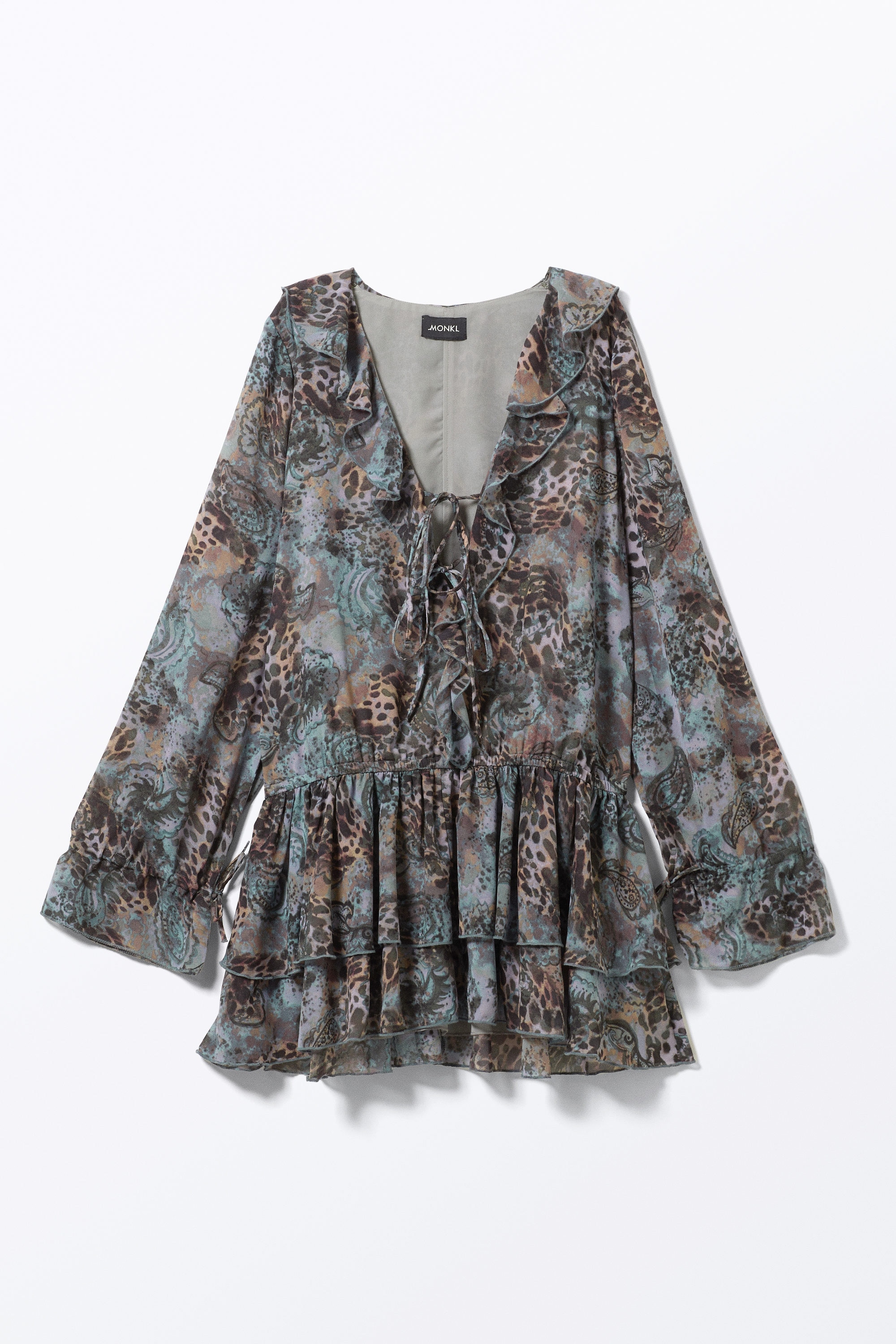 Leopard-Paisly Pattern - Frilled V-neck Mini Dress - 3