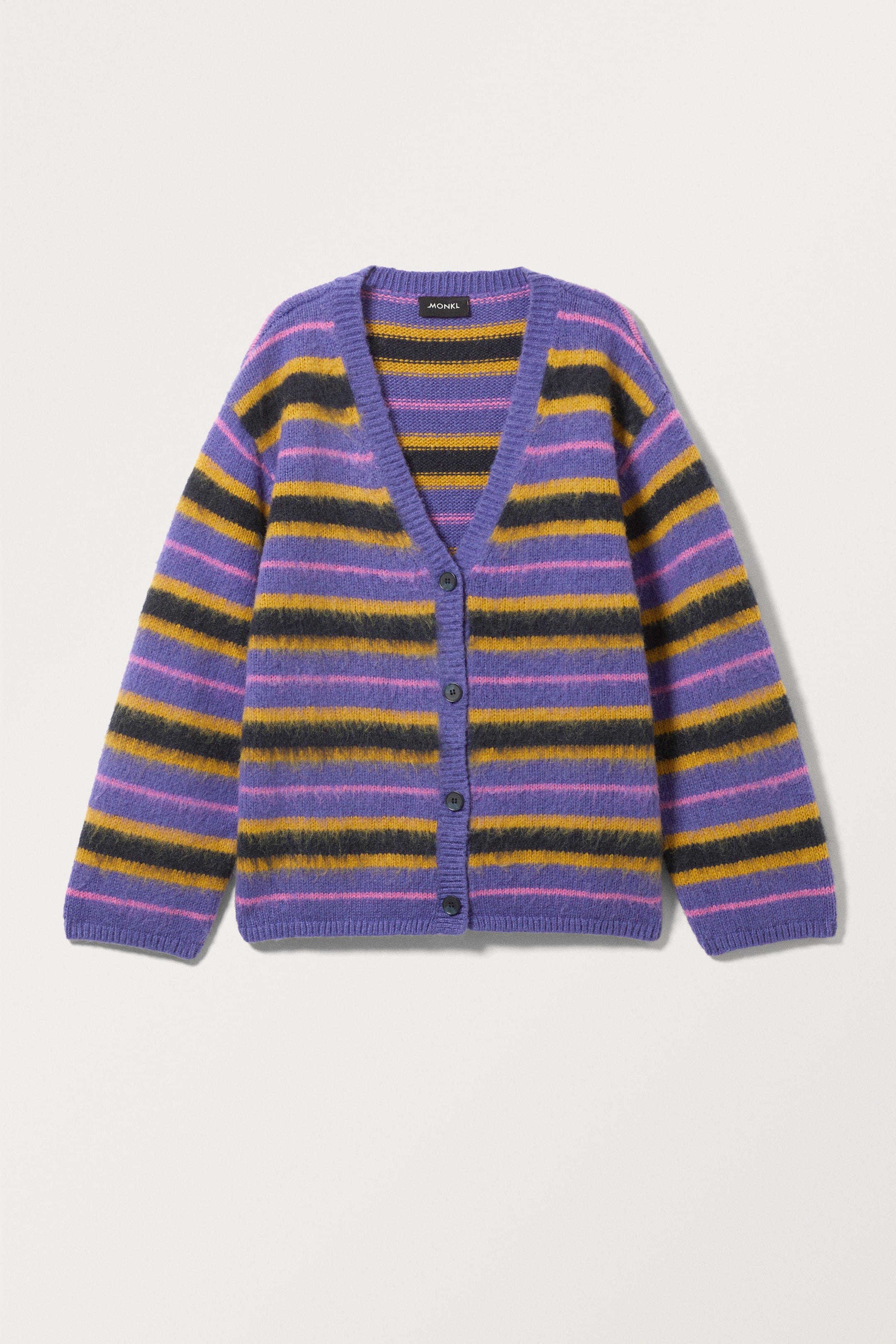 Visa större bild: Fluffig kofta i stickat material - Lila multirandig - DAM | H&M SE 1