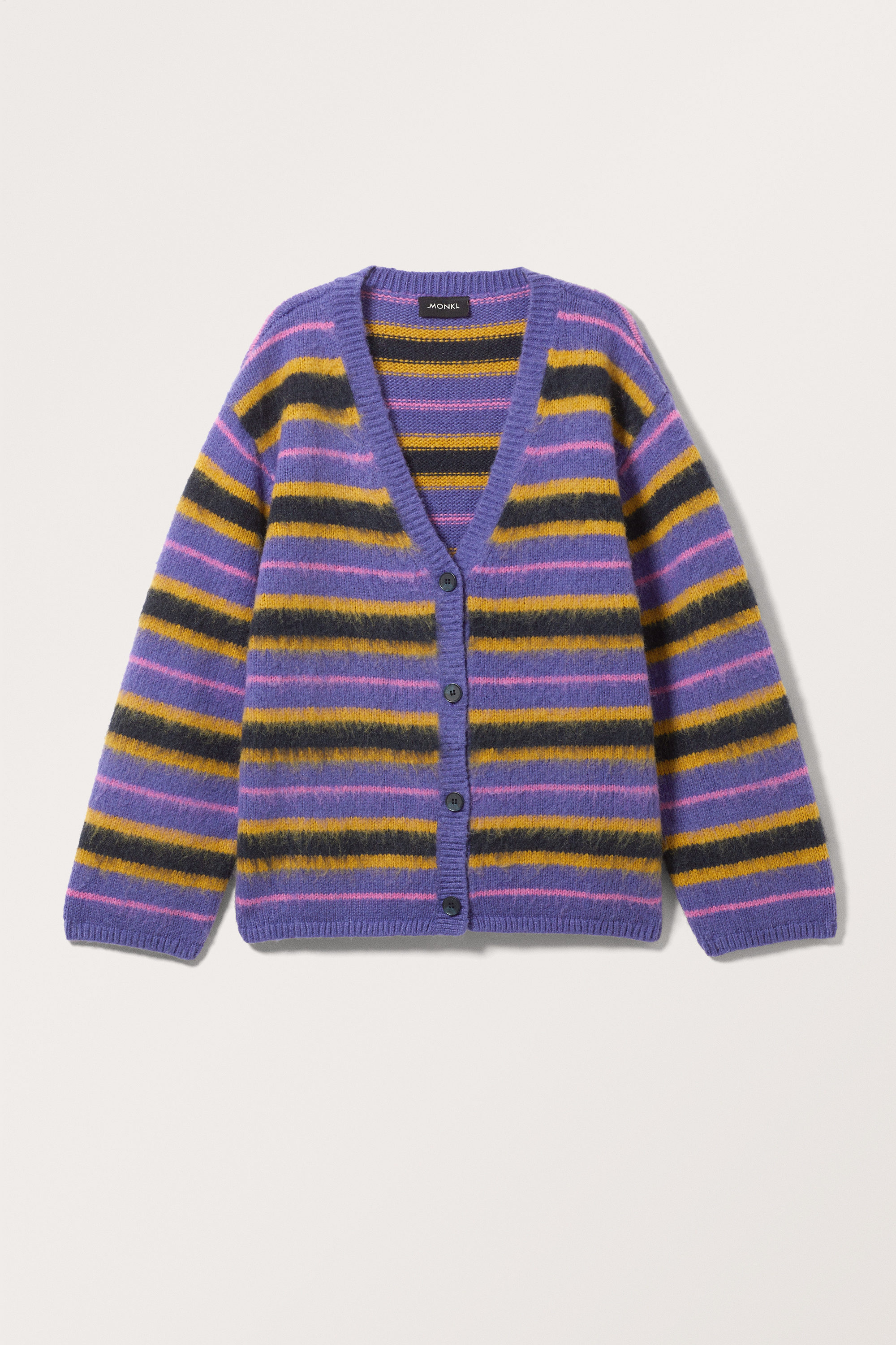 Lila mit mehrfarbigen Streifen - Flauschige Strickjacke - 3