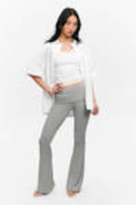 Dusty Grey - Low Waist Flared Ribbed Trousers - 0