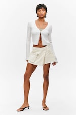 White - Asymmetric Cotton Twill Wrap Skort - 0
