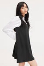Black - Mini Pinafore Dress - 1