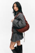Striped Dark Grey - Padded Suiting Bomber Jacket - 2