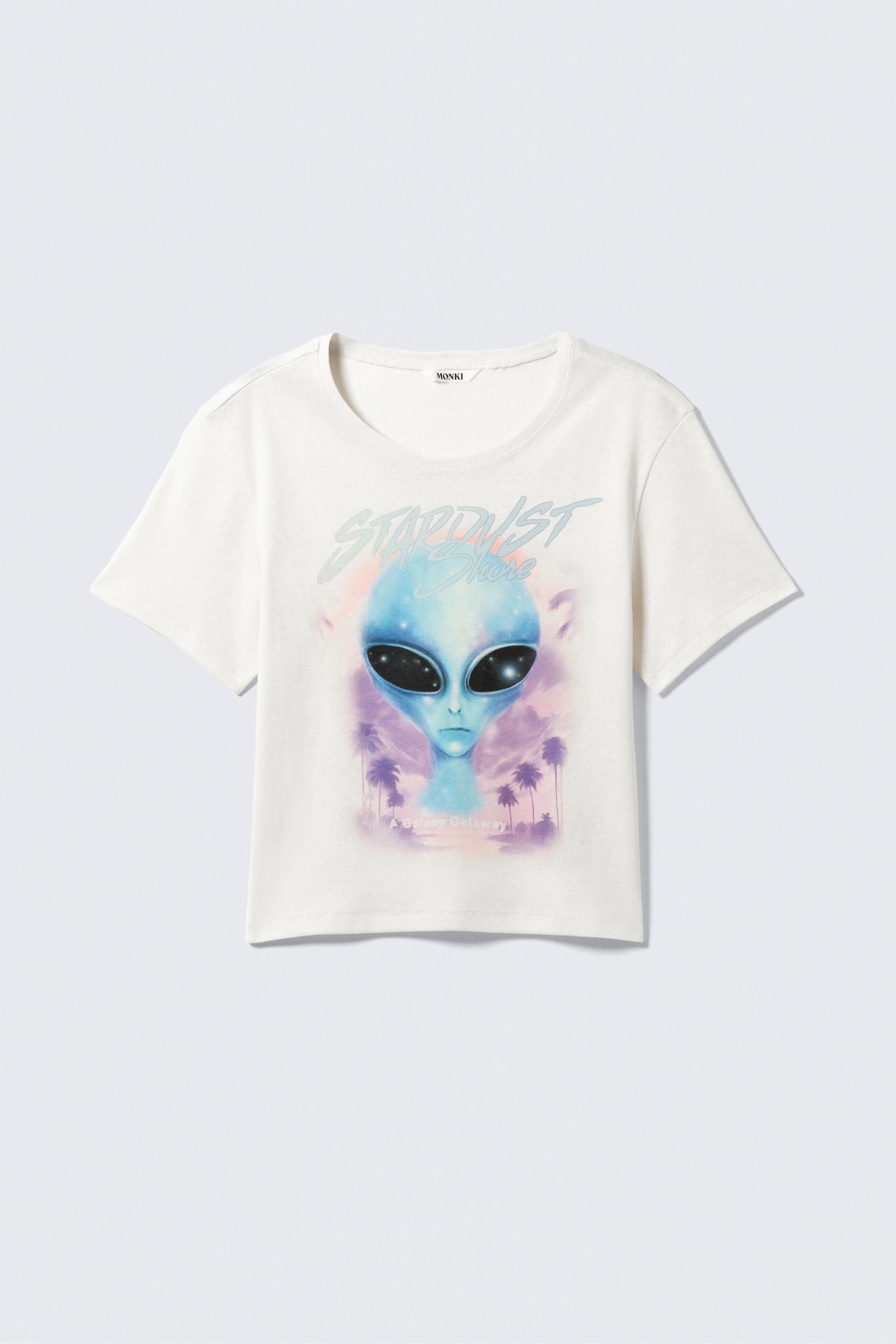 Dusty White - Stardust Shore - Cropped Printed Cotton T-Shirt - 4