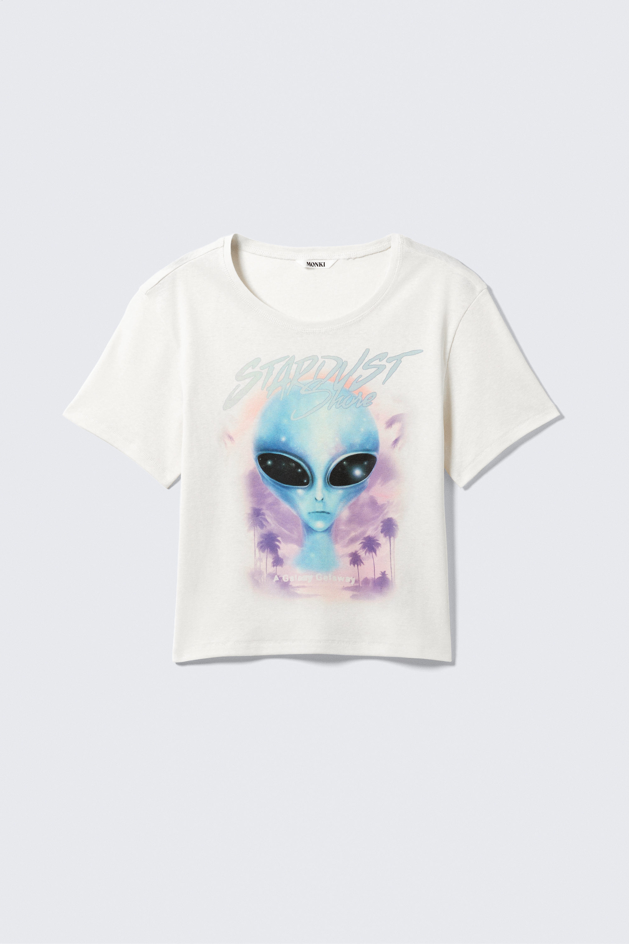 Dusty White - Stardust Shore - Cropped Printed Cotton T-Shirt - 4